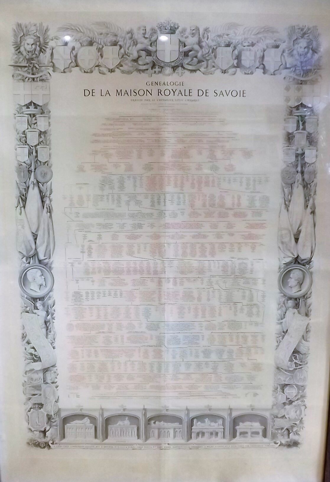 Null CIBRARIO（Chevalier Louis）。萨沃伊王室的家谱。第二版由作者修订和更正。里昂，佩林出版社，1855年。有框架的宽幅海报（62 x&hellip;