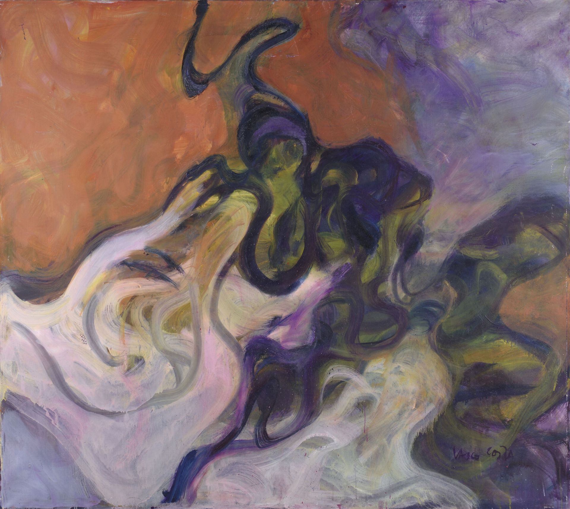 Null 瓦斯科-科斯塔(1917-1986)

白色-黄色与橙色背景，1984年

布面油画，右下方有签名，背面有标题和日期

H.130厘米 - 宽144,&hellip;