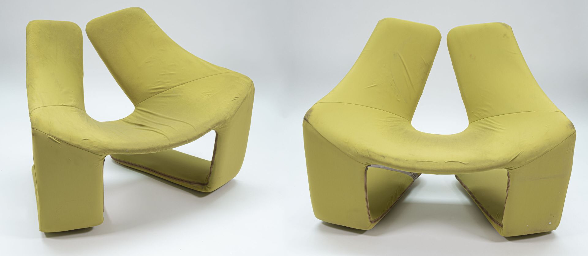 Null 郭海晨（20世纪）

1970年代的斯坦纳版

禅宗模式。

一对扶手椅，座椅和椅背由金属条构成，上面铺有绿色织物。

出版商的标签

H.65厘米 &hellip;