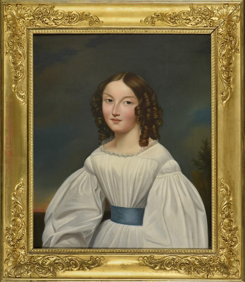 Null 法国学校，约1840年
一位年轻女性的画像
Prosper Souty（1835年至1861年活跃于巴黎）的布面油画。
H.65厘米宽、54.5厘米高&hellip;