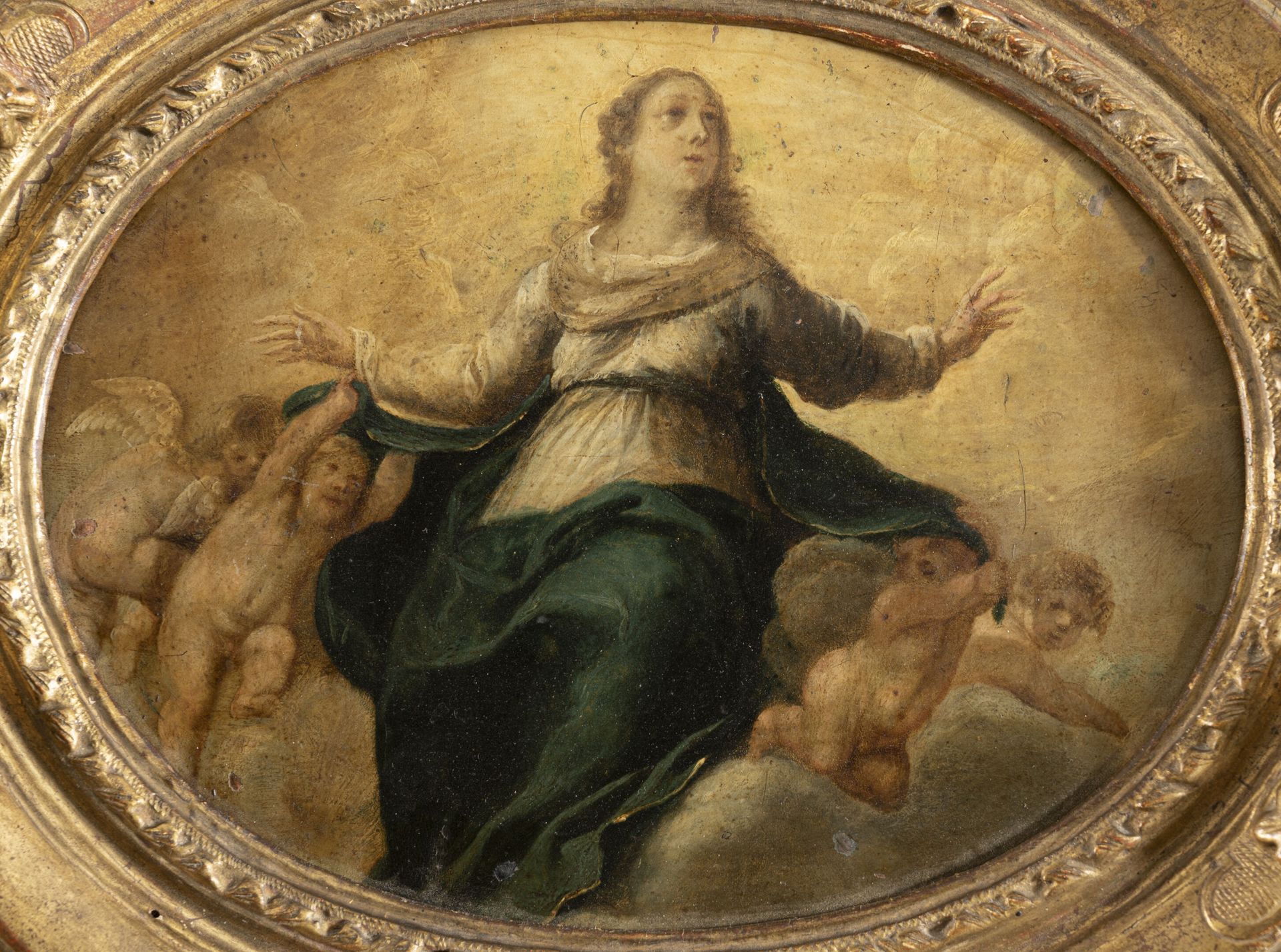 Null École FRANCAISE vers 1650
Vierge en gloire
Cuivre ovale
H. 17,5 cm L. 22 cm&hellip;