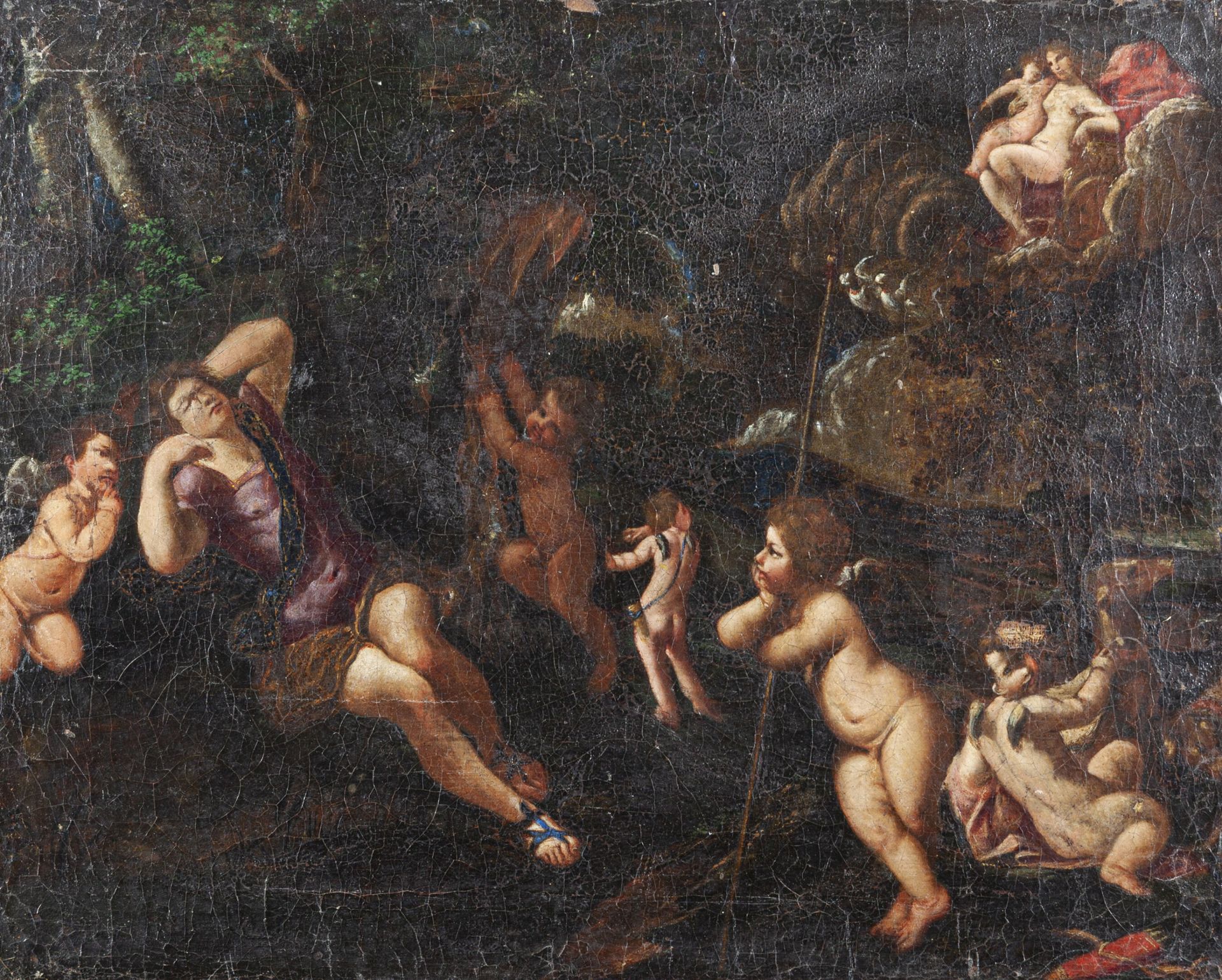 Null 约1700年的波洛尼亚学院，巴达洛奇奥的追随者
恩底弥翁的睡眠
布面油画
H.44,5 cm - W. 55,5 cm HVS
修复