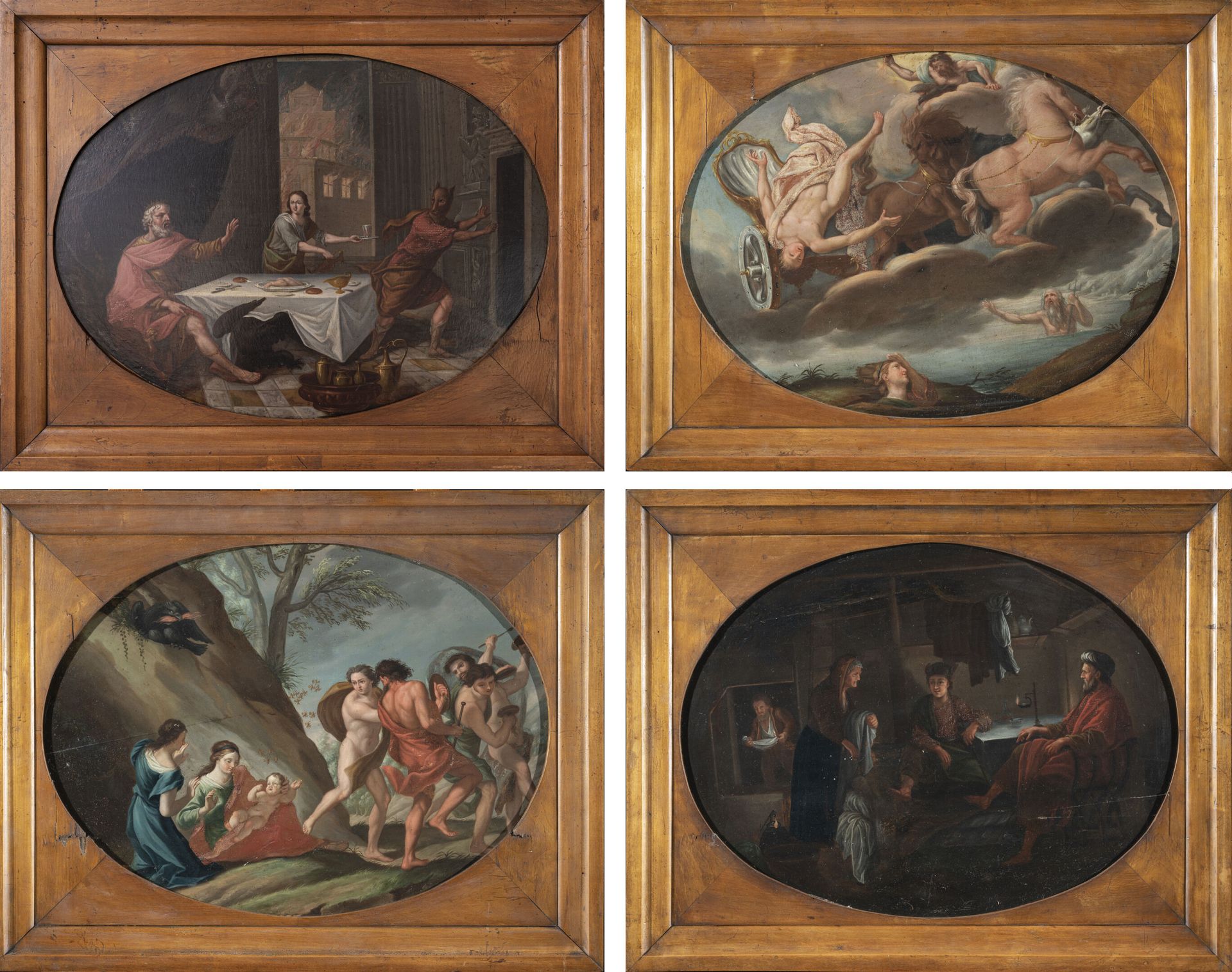 Null 18世纪的法国学校
利卡翁（根据戈尔齐乌斯的雕刻）；菲利蒙和鲍西斯（根据亚当-埃尔斯海默的作品）；宙斯的幼年和辉腾的堕落
一套四幅板画的油画
H.42&hellip;