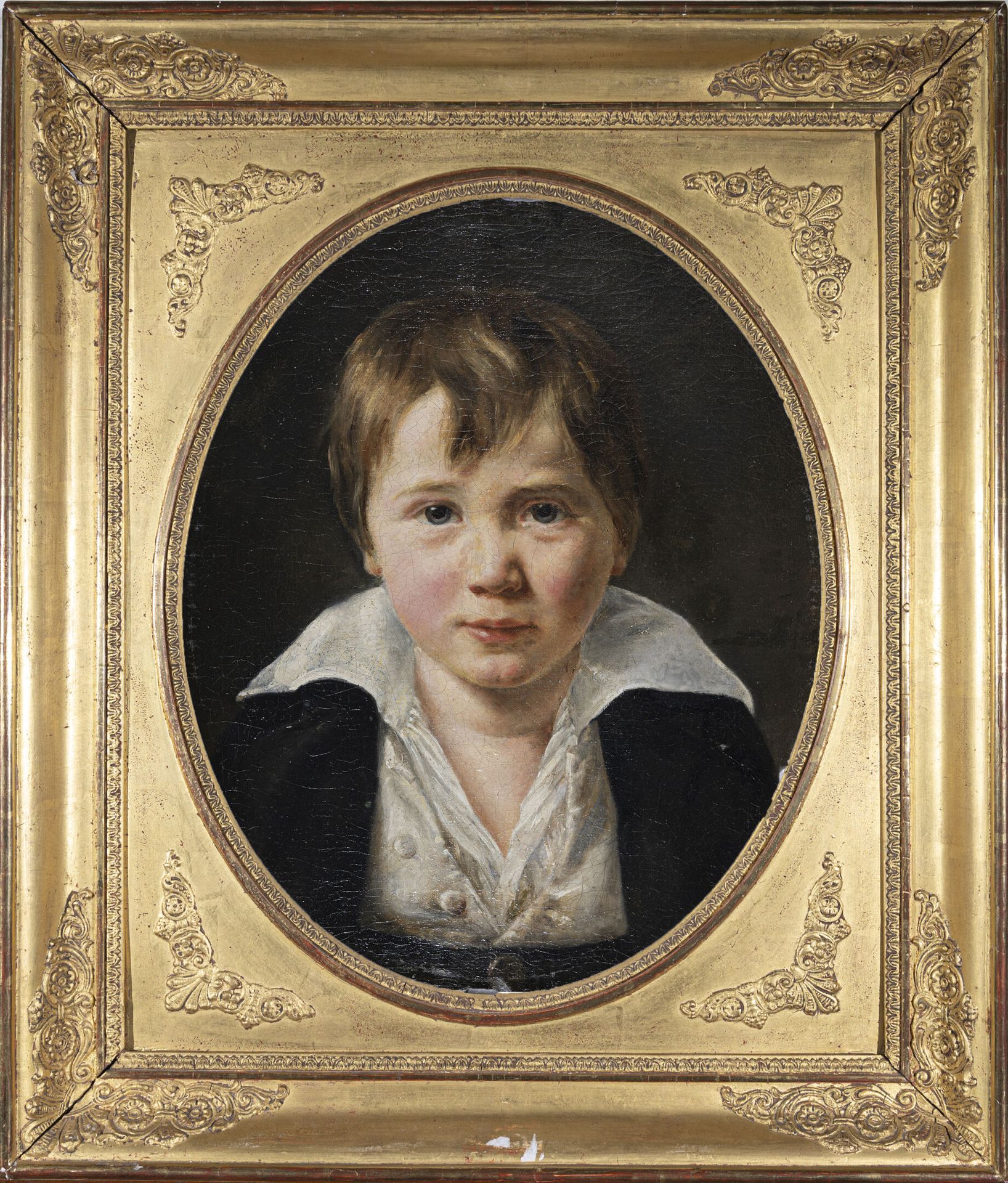Null 19世纪初的法国学校
一个小男孩的画像
布面油画
高41.5厘米，宽37.5厘米 HVS
修复，美丽的椭圆形观景框