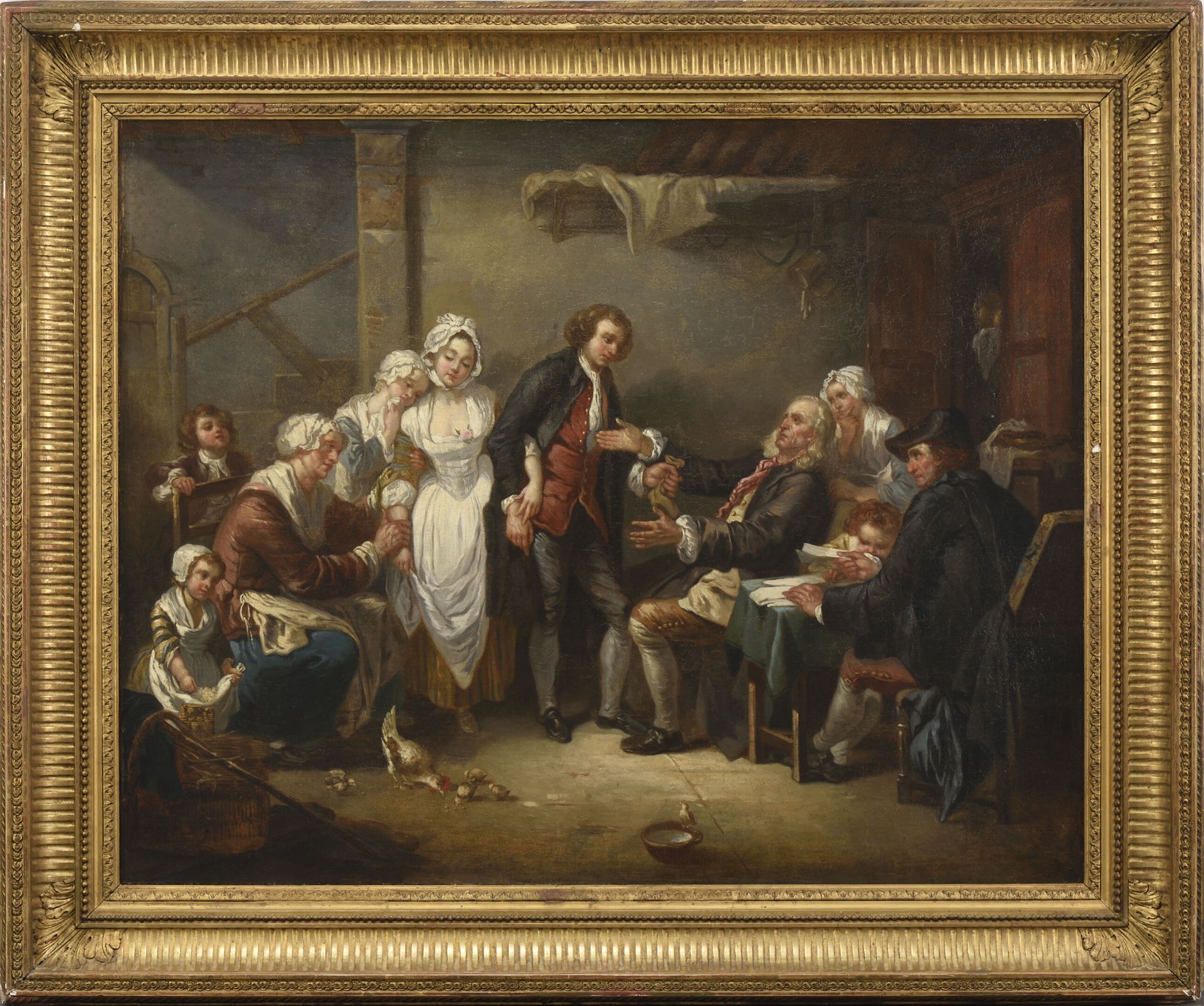 Null 19世纪法国学校，以Jean-Baptiste GREUZE (1725-1805)的名字命名
乡村手风琴
带衬里的布面油画 
H.91厘米宽，113&hellip;