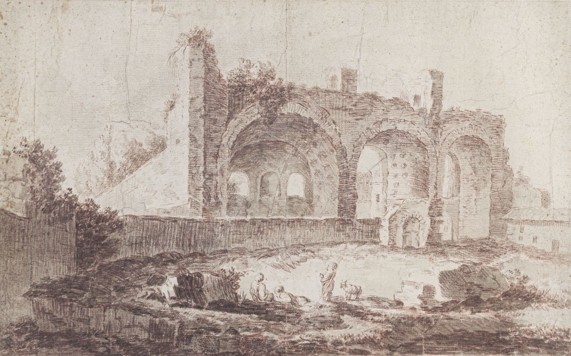 Null 18世纪的法国学校
意大利活泼的废墟
桑基和灰色水洗
H.23.5 cm W. 37.5 cm DB
许多褶皱