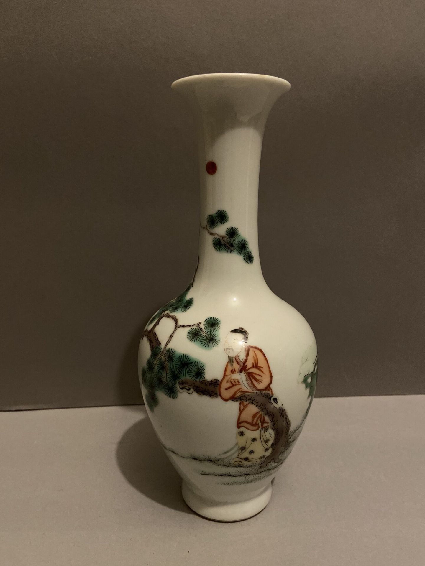 Null Small baluster vase with a long narrow neck in porcelain with enamelled dec&hellip;