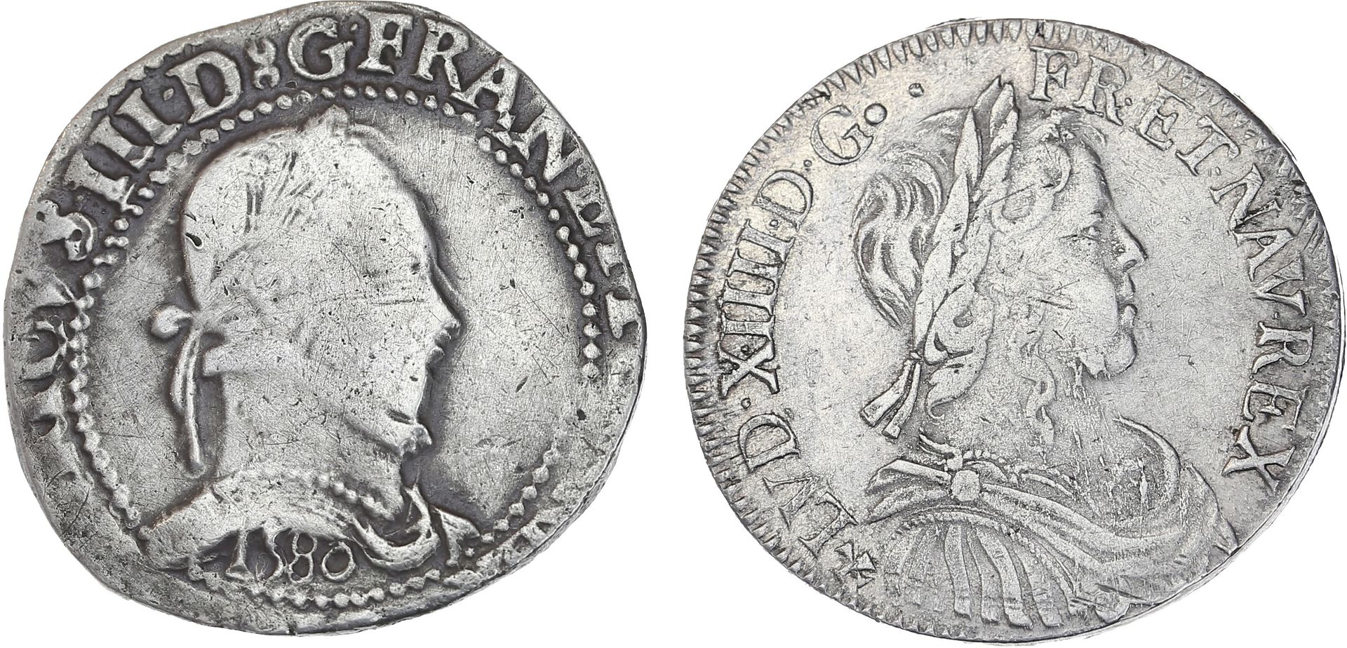 Null Lot de 6 monnaies royales en argent : 
Quart d'écu : 2 exemplaires. Henri I&hellip;