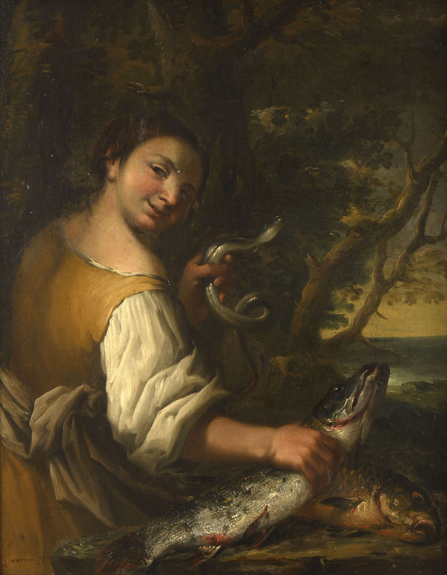 Null Attribué à Felice BOSELLI ( 1651 - 1732)
Marchande de poissons
Toile
H. `96&hellip;