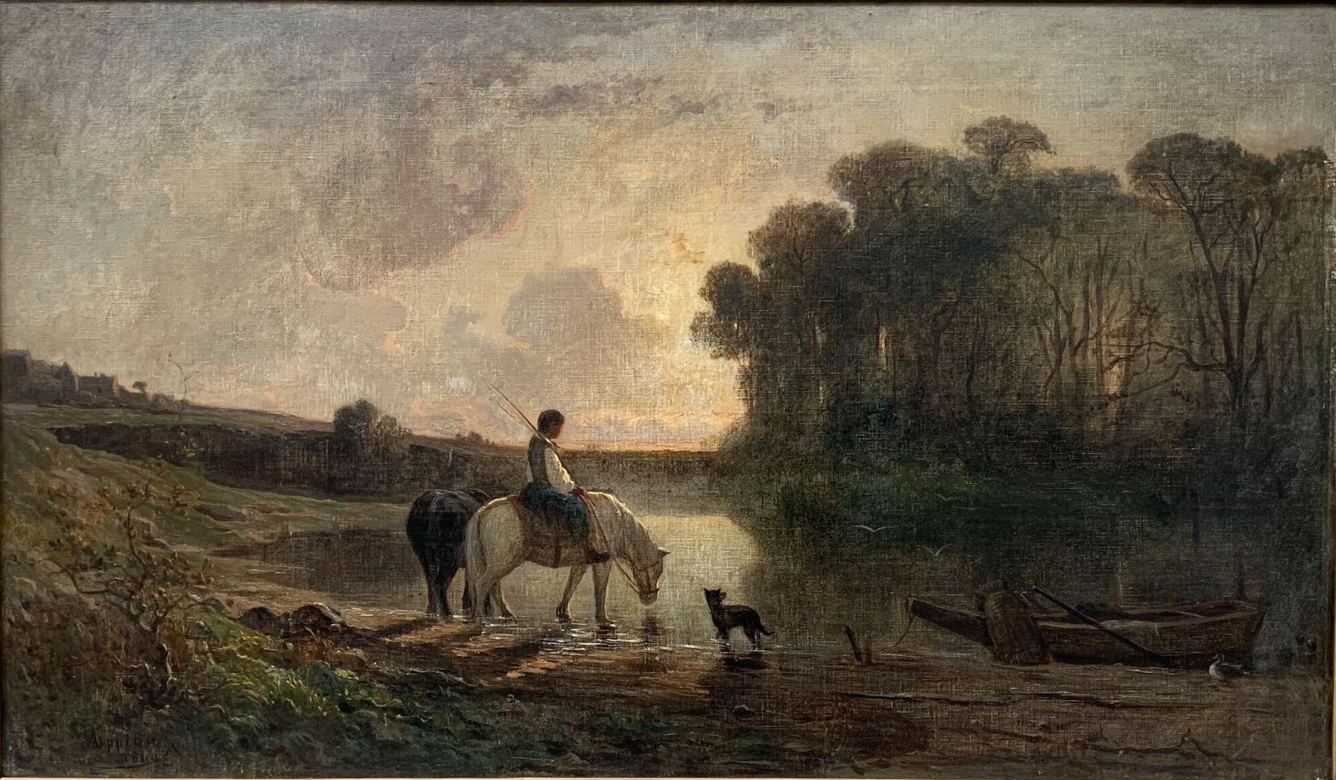 Null Adolphe APPIAN (1818-1898)
Huile sur toile représentant un cavalier au bord&hellip;