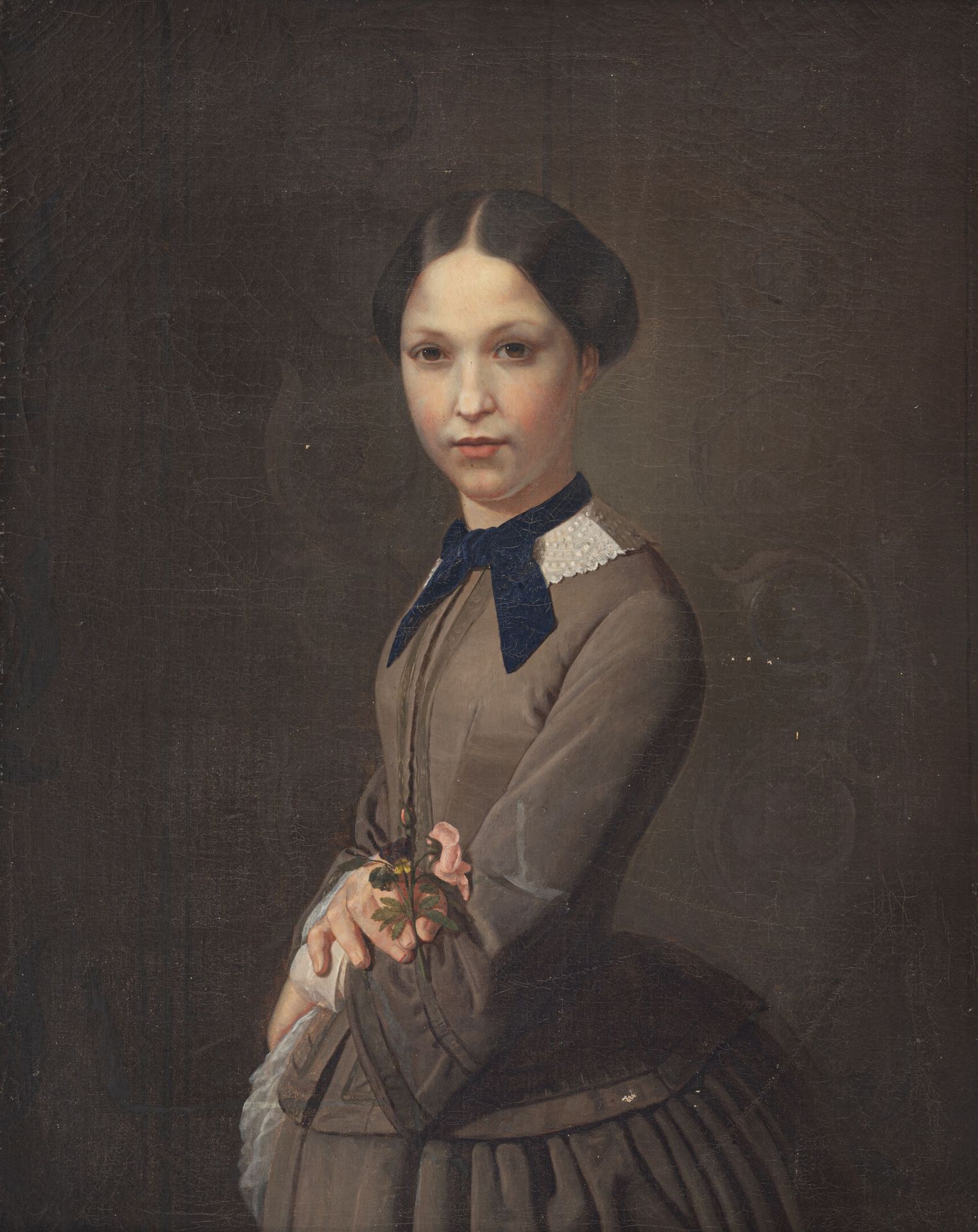 Null École FRANCAISE du XIXème siècle
Jeune fille au bouquet
Huile sur toile 
H.&hellip;