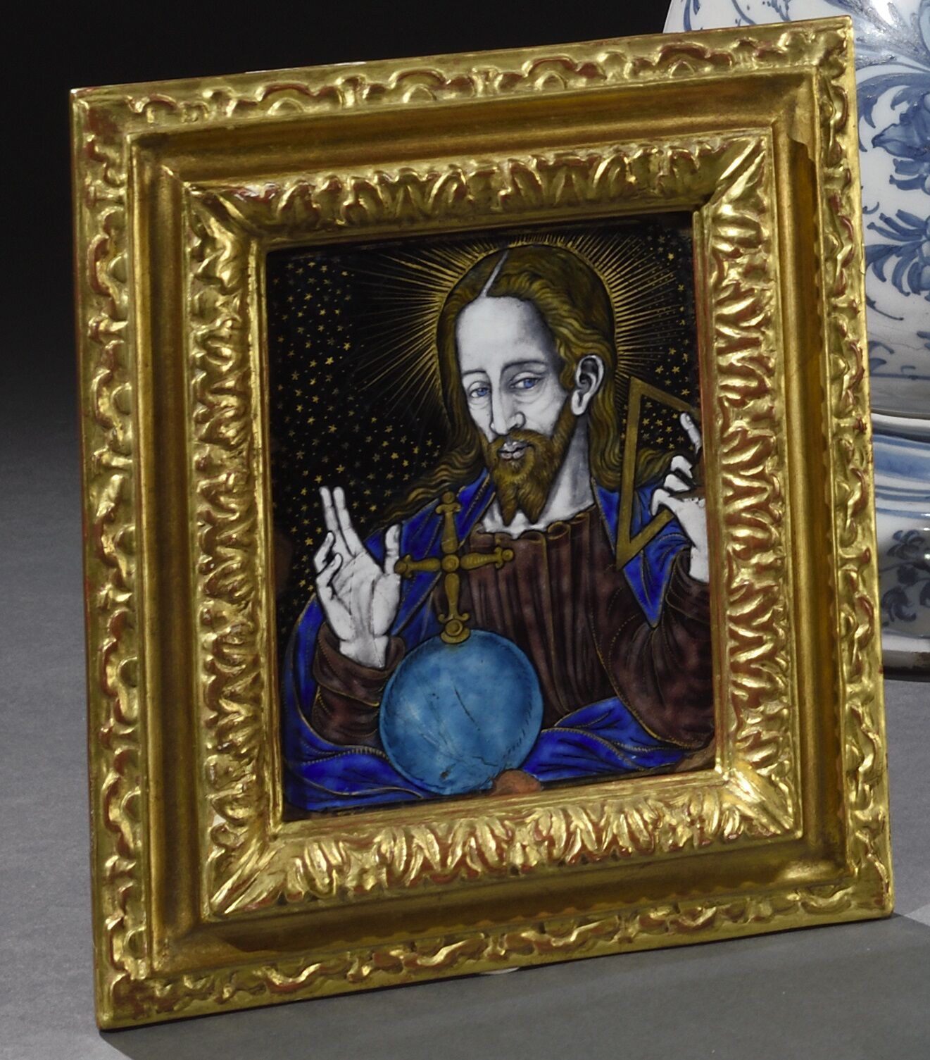Null France, XIXème siècle 
Christ bénissant 
Émaux polychromes peints sur plaqu&hellip;