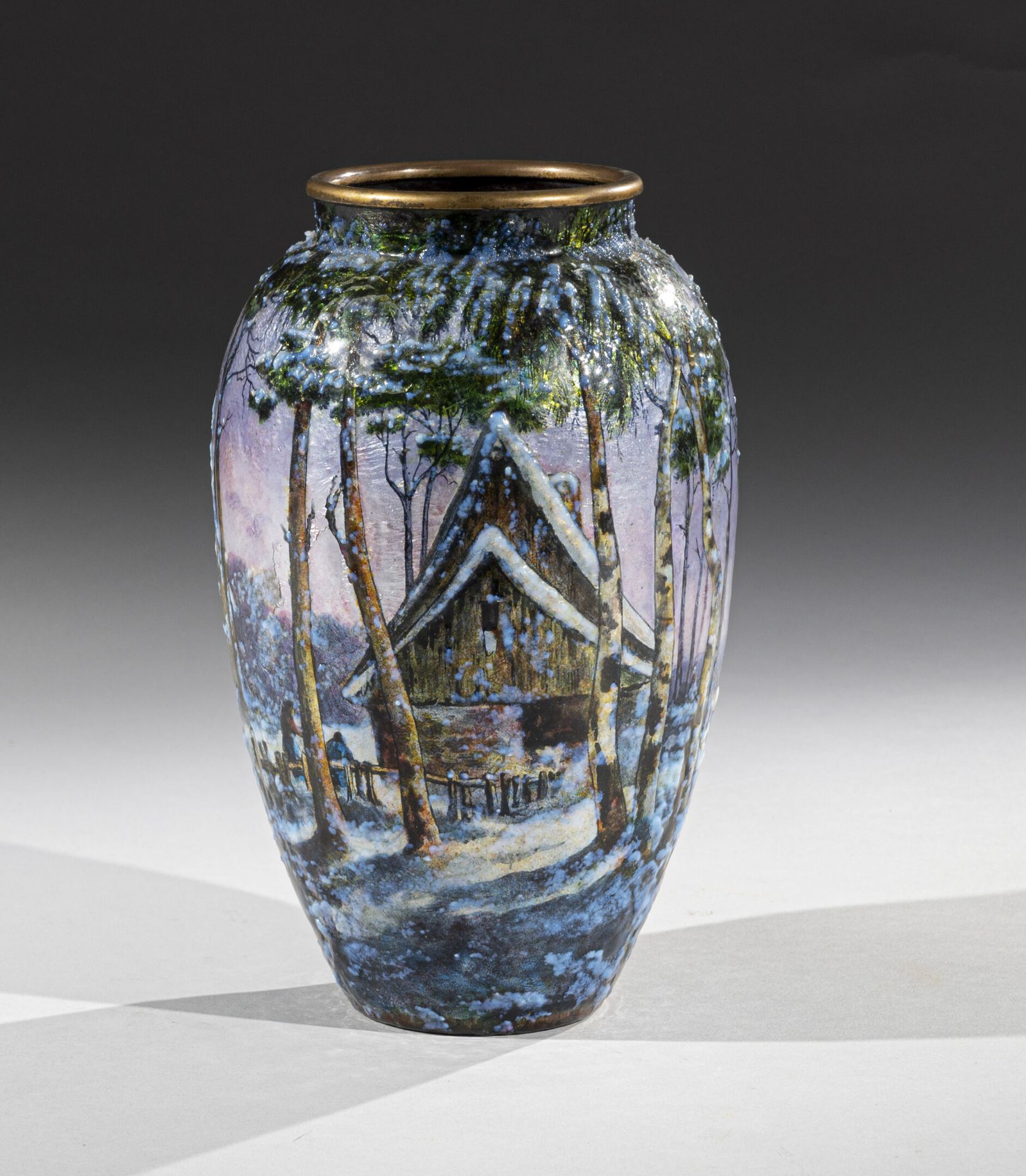 Null Jules SARLANDIE (1874 - 1936) 
Vase en dinanderie de cuivre à corps ovoïde &hellip;