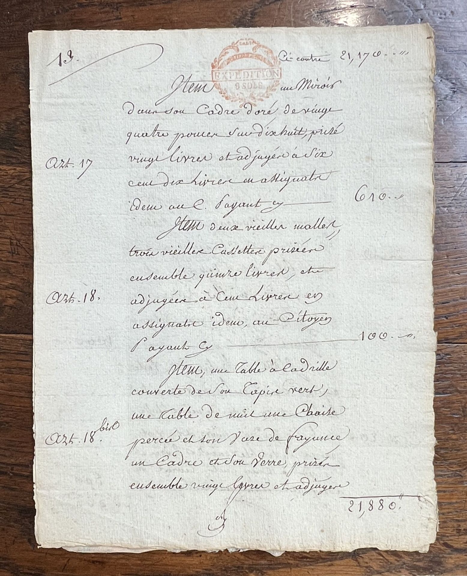 Null 1789 年至 1796 年的公共拍卖程序记录，涉及加尼尼纺织品、印花布和各种纺织品的财产，铺纸手写，共四页，出价以里弗瓦特为单位。所有纺织品，无论是&hellip;