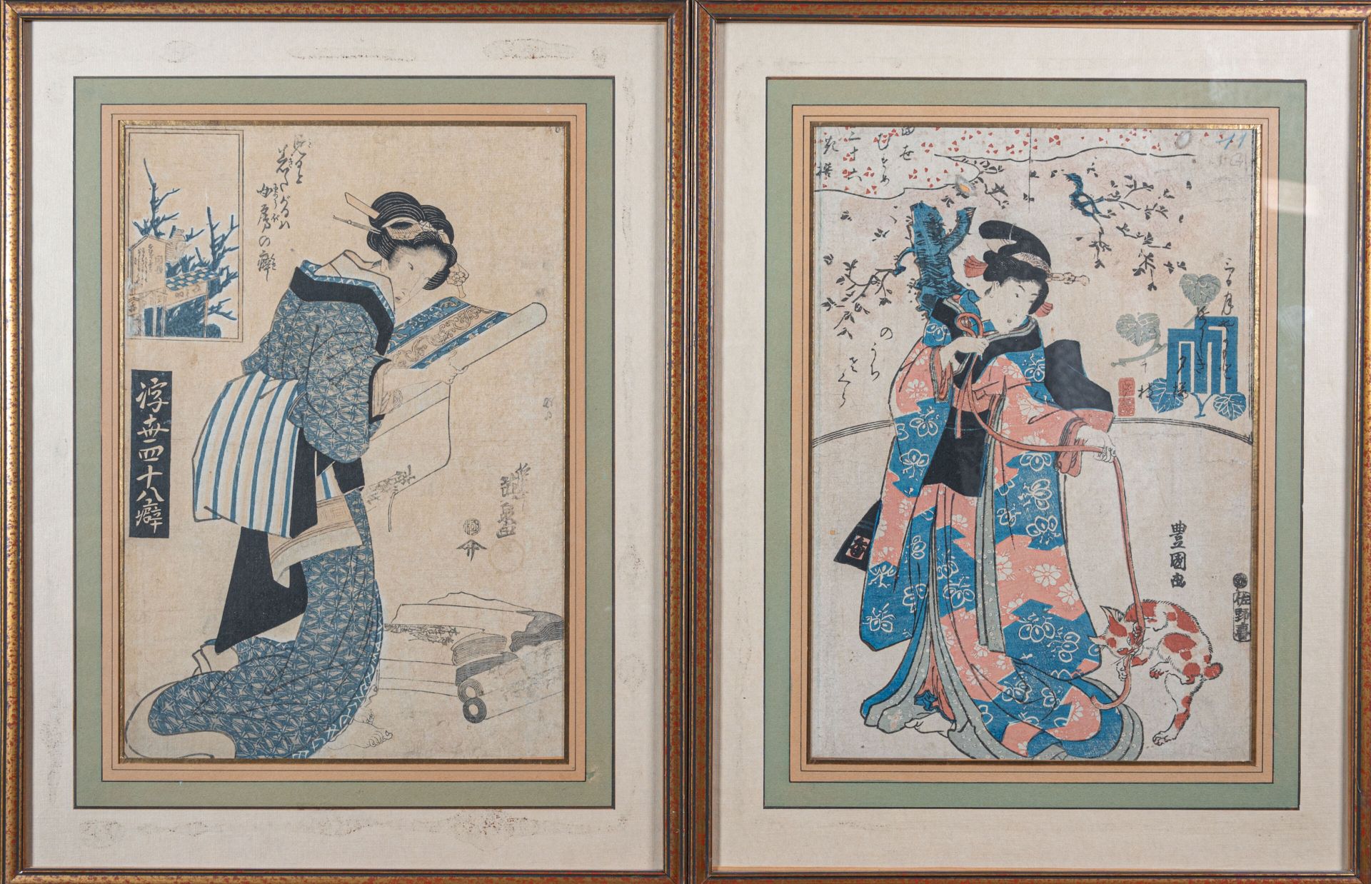 Null 荣泉庆斋（1790-1848 年）和宇田川丰国一世（1769-1825 年）
两幅 ôban tate-e 格式的版画，一位妇女正在观看织物模型：《浮&hellip;