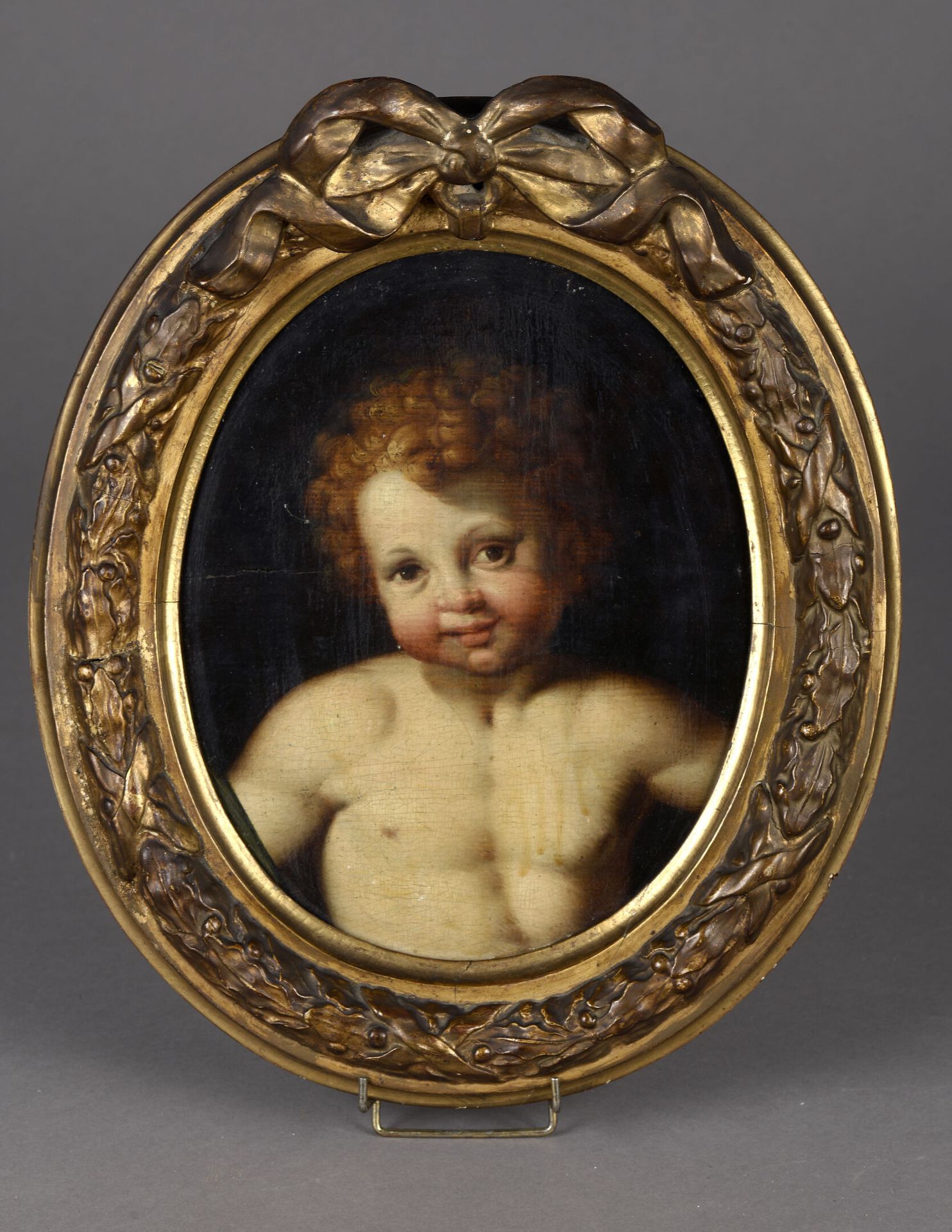 Null 弗拉芒画派，约 1620 年，Adrien van Stalbempt 的随从
半身像中的普托
椭圆形橡木板，一块木板，未镶木地板
H.25.6 厘米&hellip;