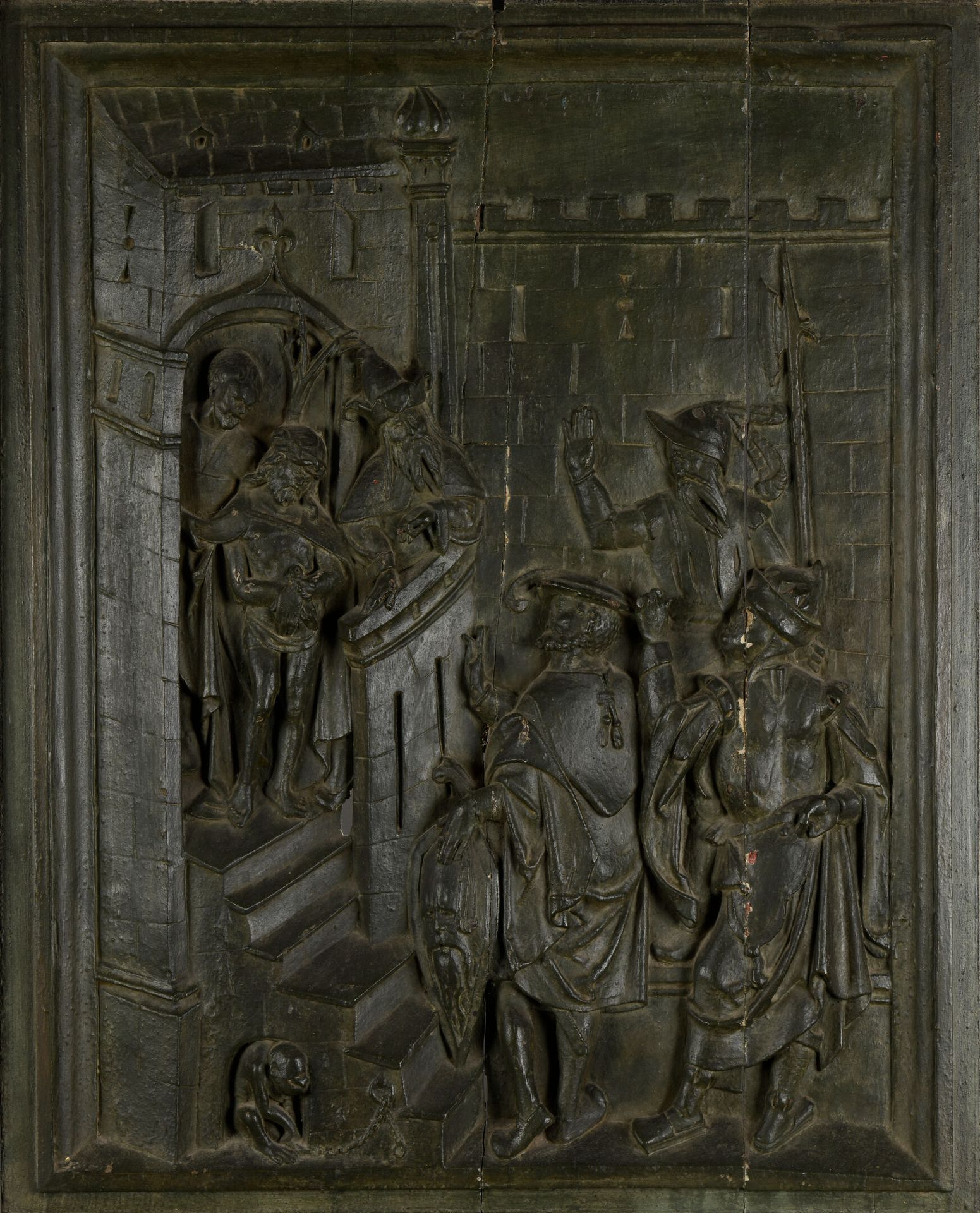 Null ALLEMAGNE, XVIe siècle
Ecce Homo
Panneau sculpté en bois 
H. 76 cm - L. 62 &hellip;
