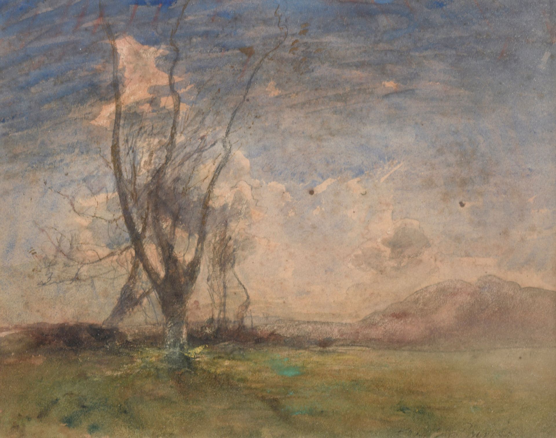 Null Auguste RAVIER (1814-1895) 
Paesaggio con tre alberi 
Acquerello e linee a &hellip;