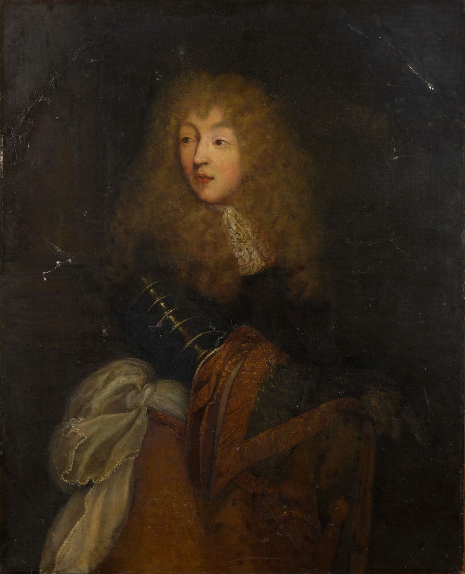 Null 法国画派，约 1670 年
身着盔甲的血族王子肖像 
椭圆形画布镶嵌在长方形中 
H.105.5 厘米 - 85 厘米 ET
旧修复