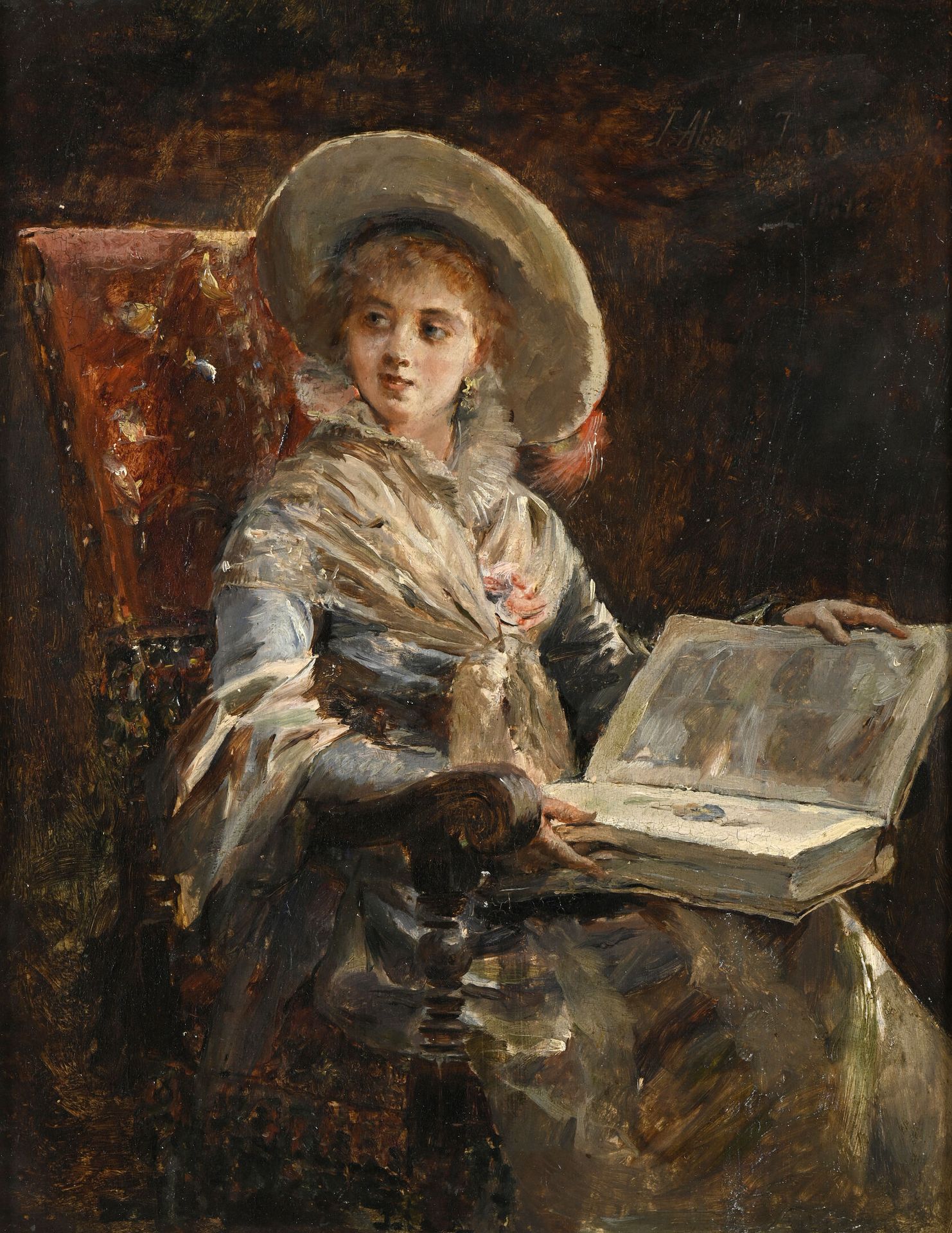 Null Attribué à José ALCAZAR TEJEDOR (1850-1907)
Femme à la lecture, 1881
Huile &hellip;