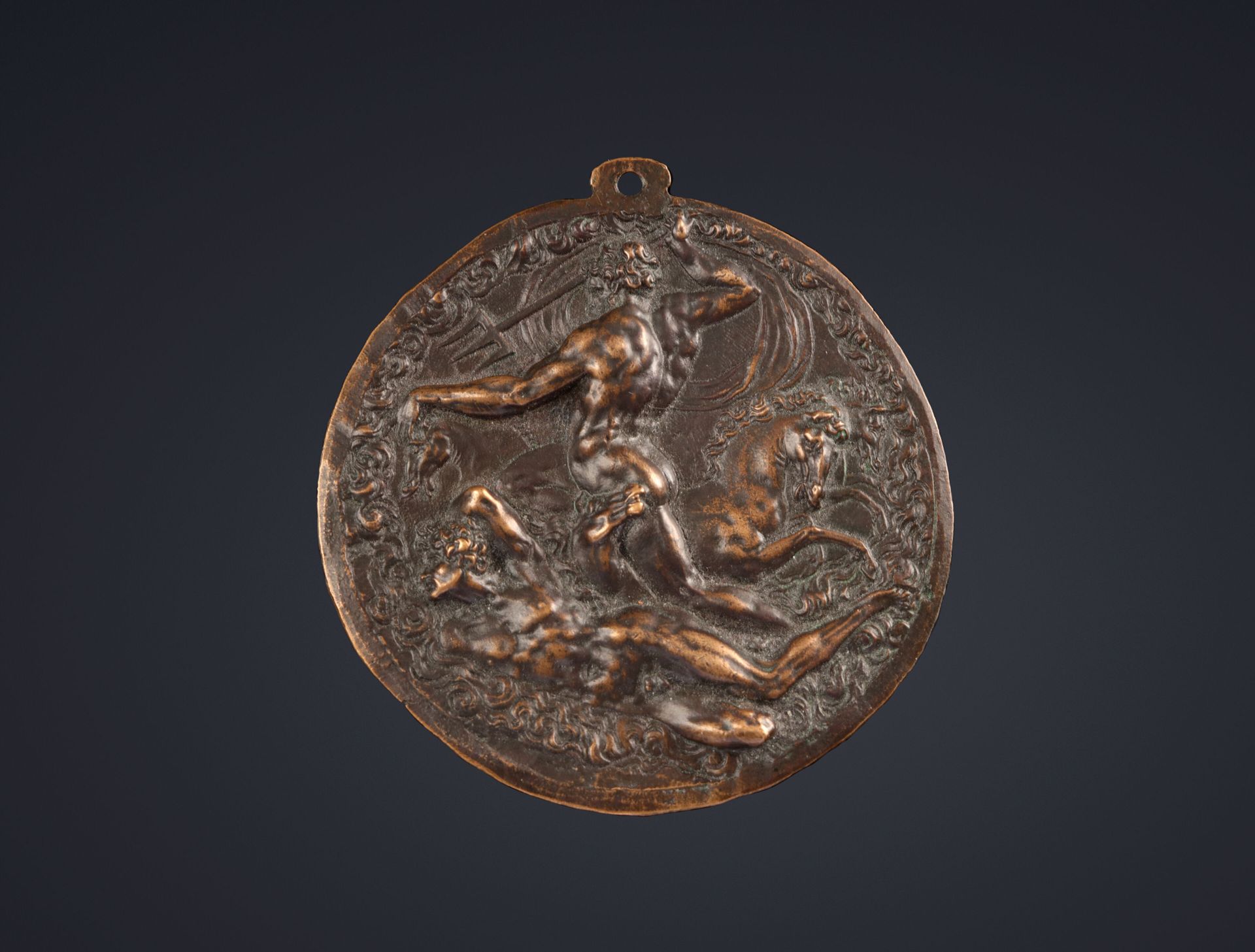 Null Plaquette en bronze figurant Neptune
Attribuée à W. D. Van Tetrode (Delft, &hellip;