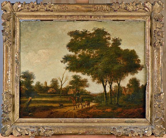 Ecole Flamande du XVIIIe siècle Cavaliers dans un paysage Huile sur panneau H. 3&hellip;