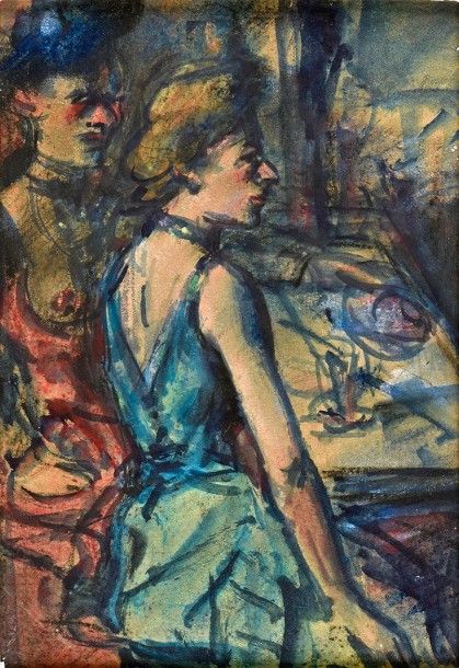 Léon BONHOMME (1870-1924) 
Deux prostituées
Aquarelle, lavis d'encre et rehauts &hellip;
