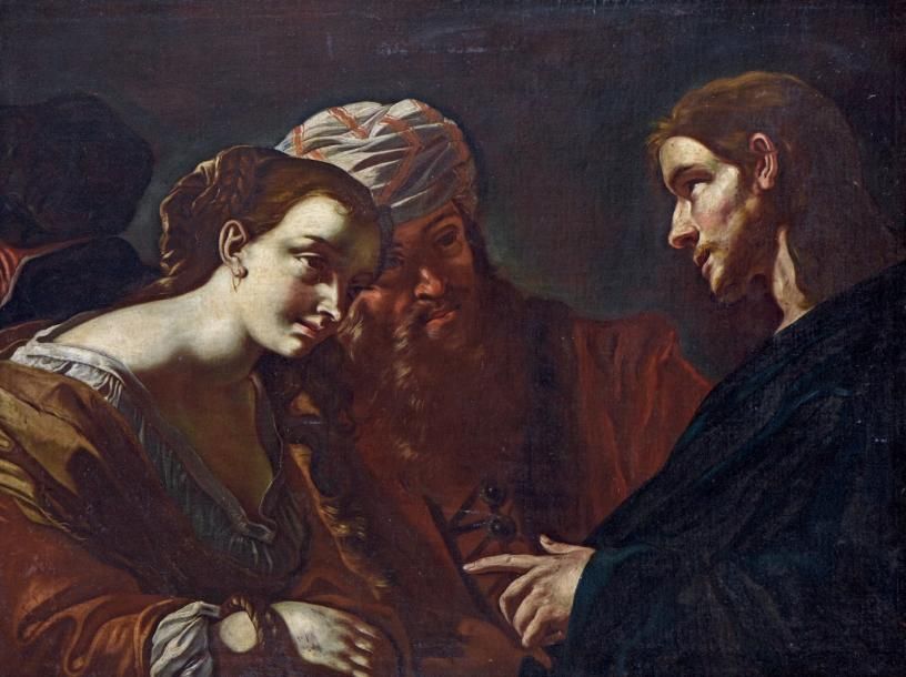Attribué à Mattia PRET Le Christ et la femme adultère
Huile sur toile
H. 76 cm -&hellip;