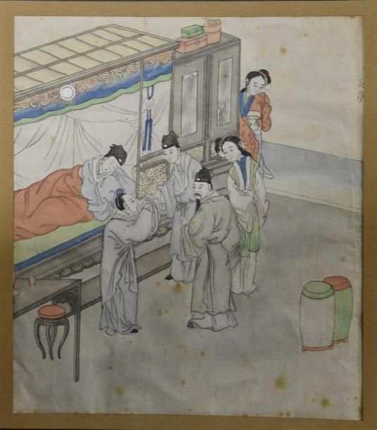 Null JAPON - XIXe - XXe siècle Courtisane, estampe en couleurs, H. 36 cm L. 24 c&hellip;