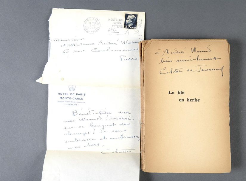COLETTE (1873/1954) Une lettre et un ouvrage dédicacé.
- Billet autographe signé&hellip;