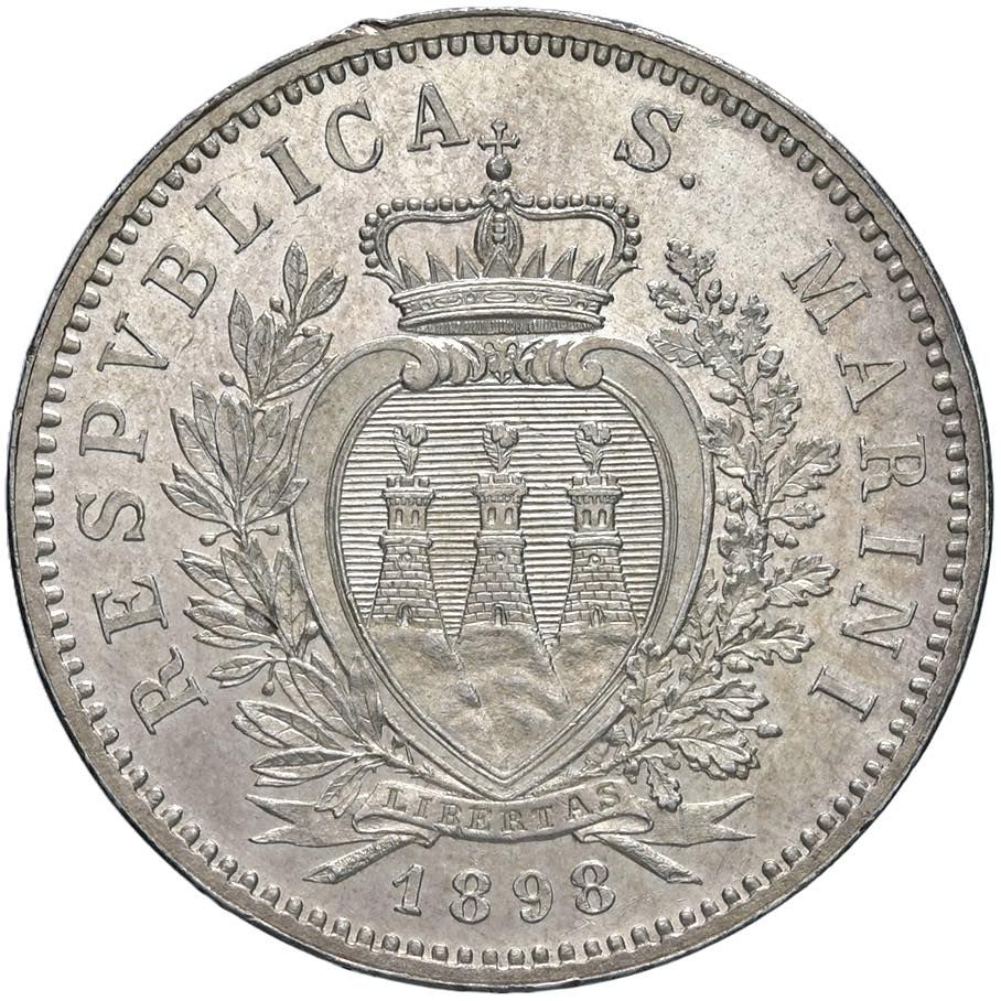Foreign coins SAN MARINO Ancienne monnaie (1864-1938) 5 Lira 1898 - Gig. 17 AG (&hellip;