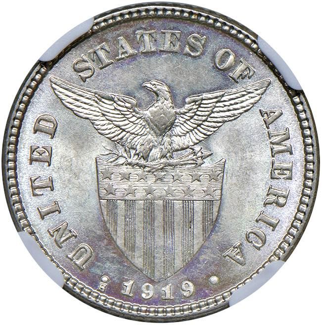 Foreign coins FILIPINAS 20 Centavos 1919 - KM 170 AG En placa NGC No. 5787269-02&hellip;