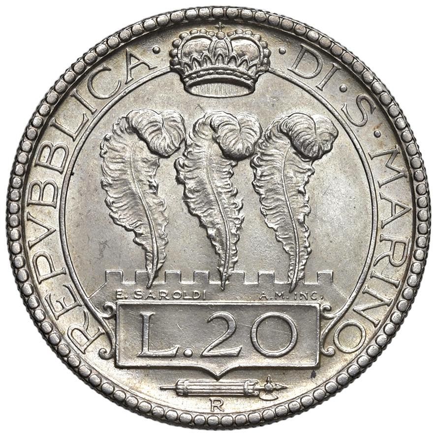 Foreign coins SAN MARINO Ancienne monnaie (1864-1938) 20 Lira 1936 - Gig. 6 AG (&hellip;