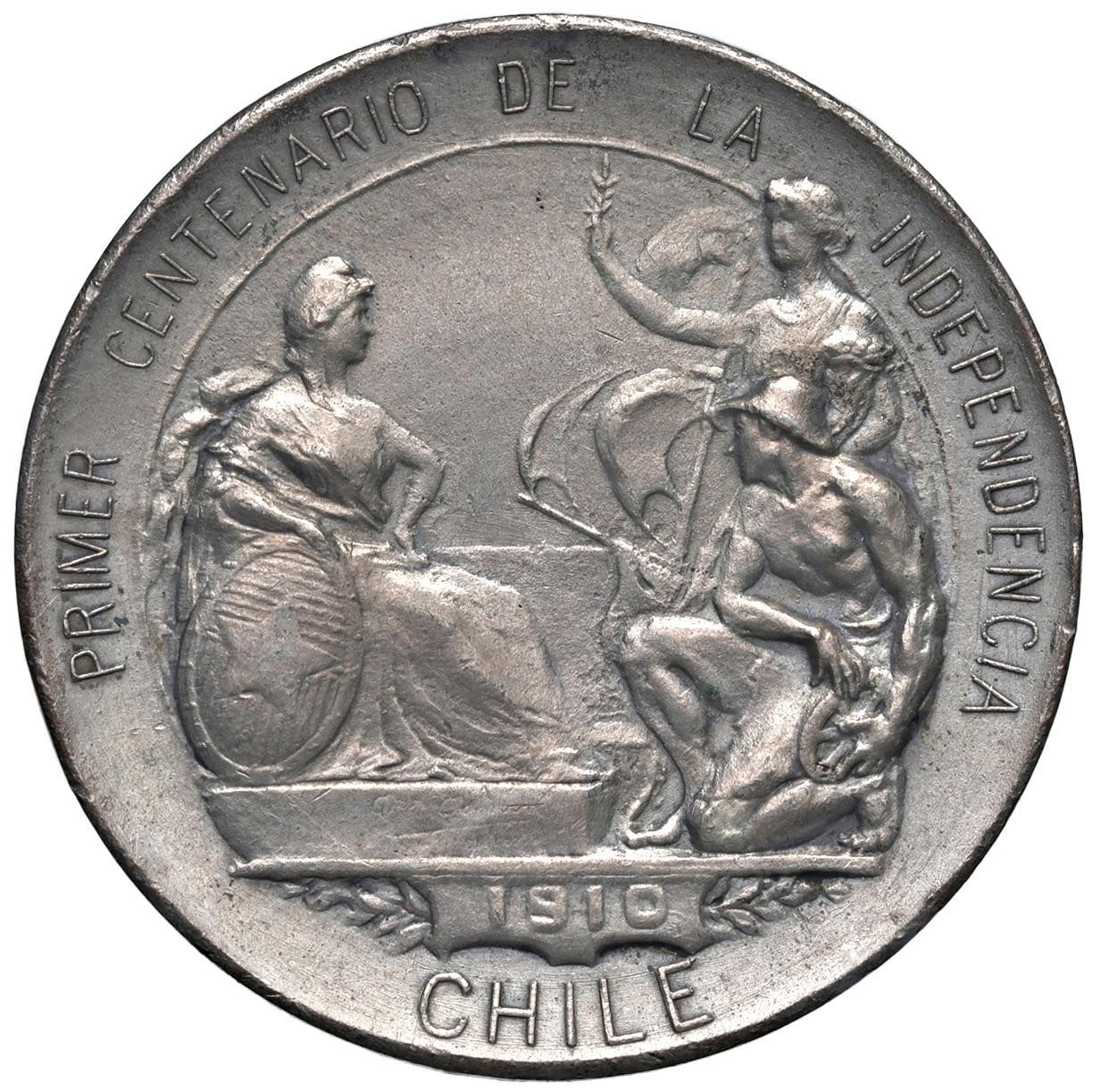 Medals CHILI Médaille 1910 premier centenaire de l'indépendance - AE argenté (g &hellip;