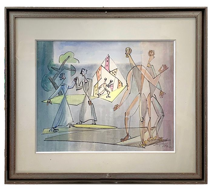 Null Léopold SURVAGE (1879 - 1968) Characters in the city, 1957 Watercolor gouac&hellip;