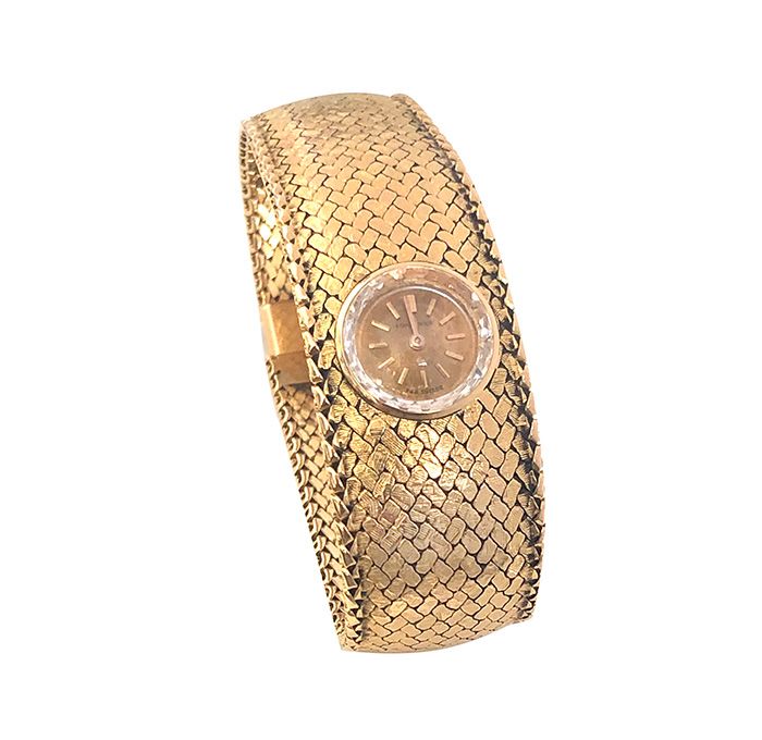 Null 18K (750/°°) yellow gold polonaise mesh ribbon bracelet, centered with a Lo&hellip;