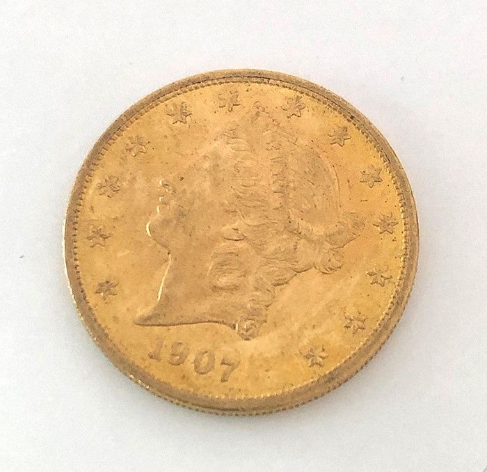 Null 20-Dollar-Münze aus Gold 1907. Bruttogewicht: 33.4g