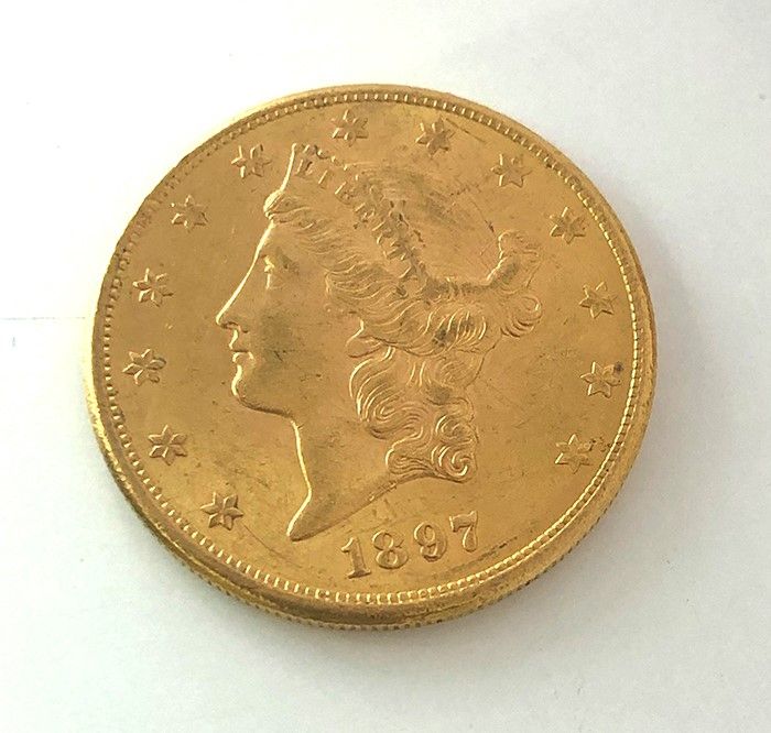 Null 20-Dollar-Münze aus Gold 1897. Bruttogewicht: 33.4g