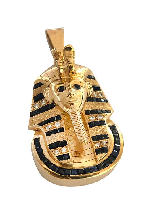 Null Pharao-Anhänger aus 18 Karat Gelbgold (750/°°), verziert mit Linien aus Dia&hellip;
