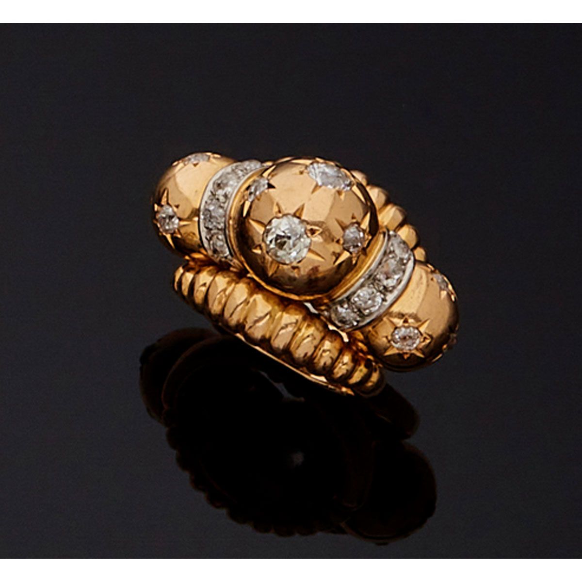 Null Ring in 18K pink gold 750 mill. And platinum 800 mill., set with three ball&hellip;