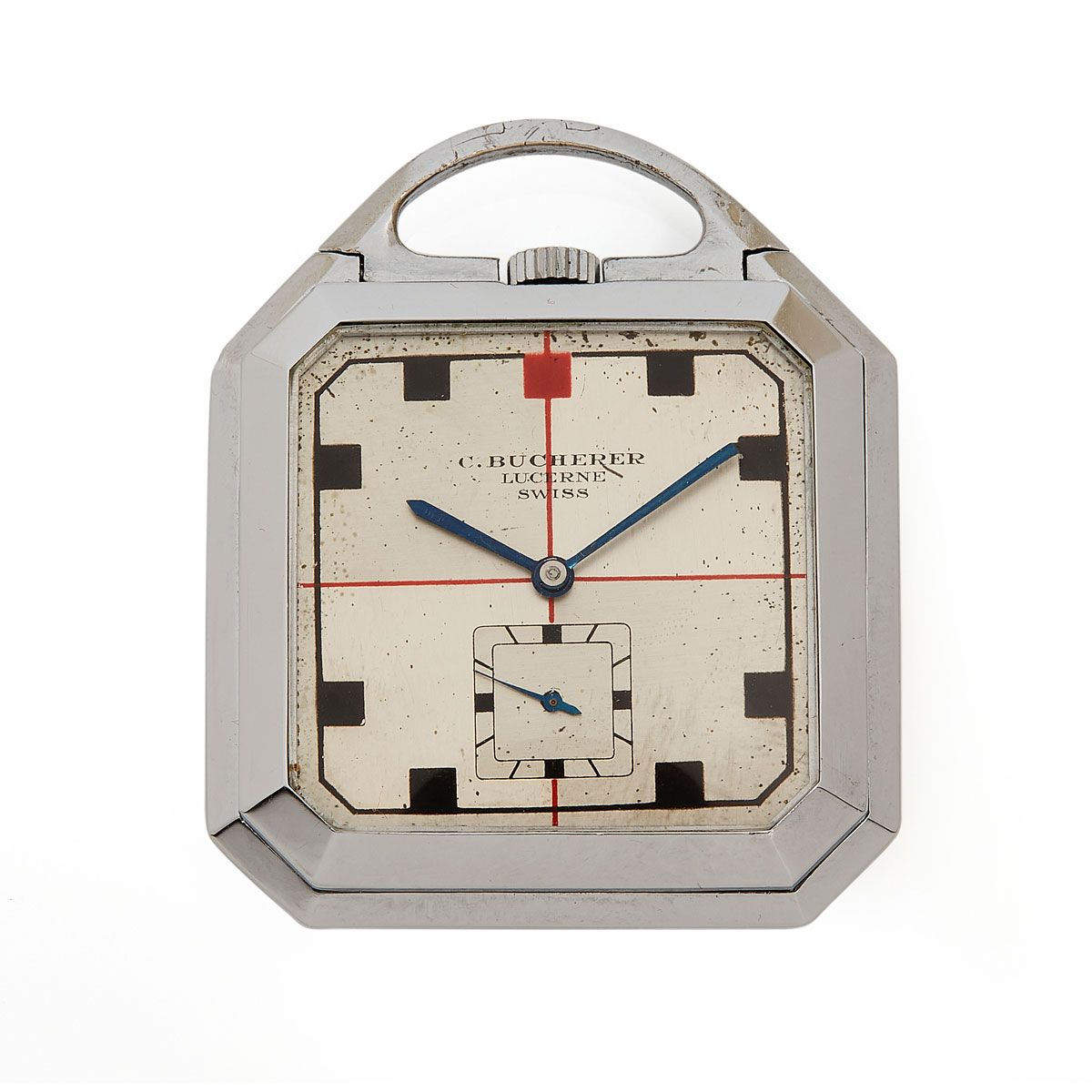 Null Bucherer，装饰艺术旅行表，约1930年


一款原始而罕见的钢制手袋手表，带有发条底座，极好的双色银色表盘，风格化的刻度，6点钟位置的秒针和蓝&hellip;