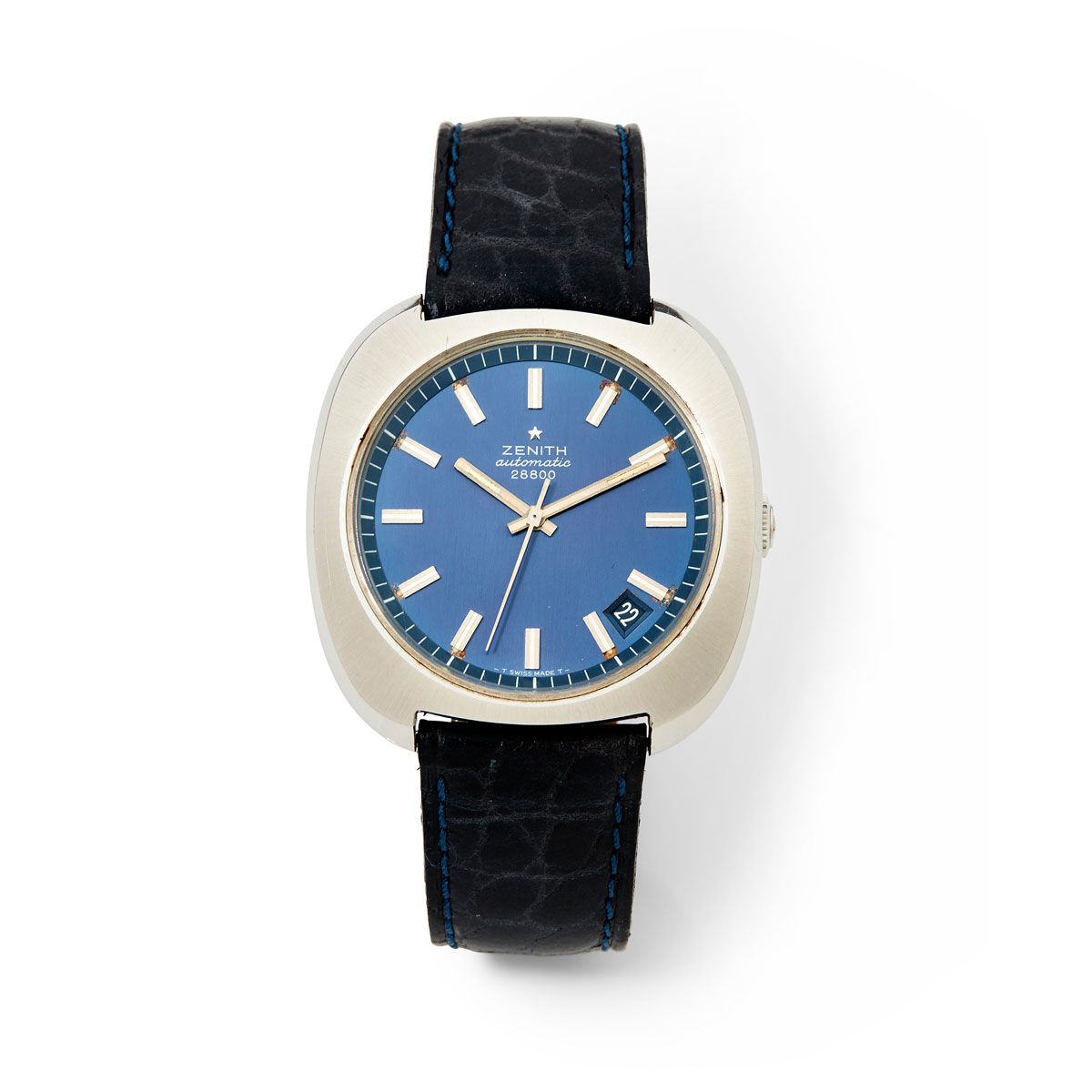 Null Zenith, no. 01.1240.290, circa 1970.

A steel tonneau watch with an asserti&hellip;