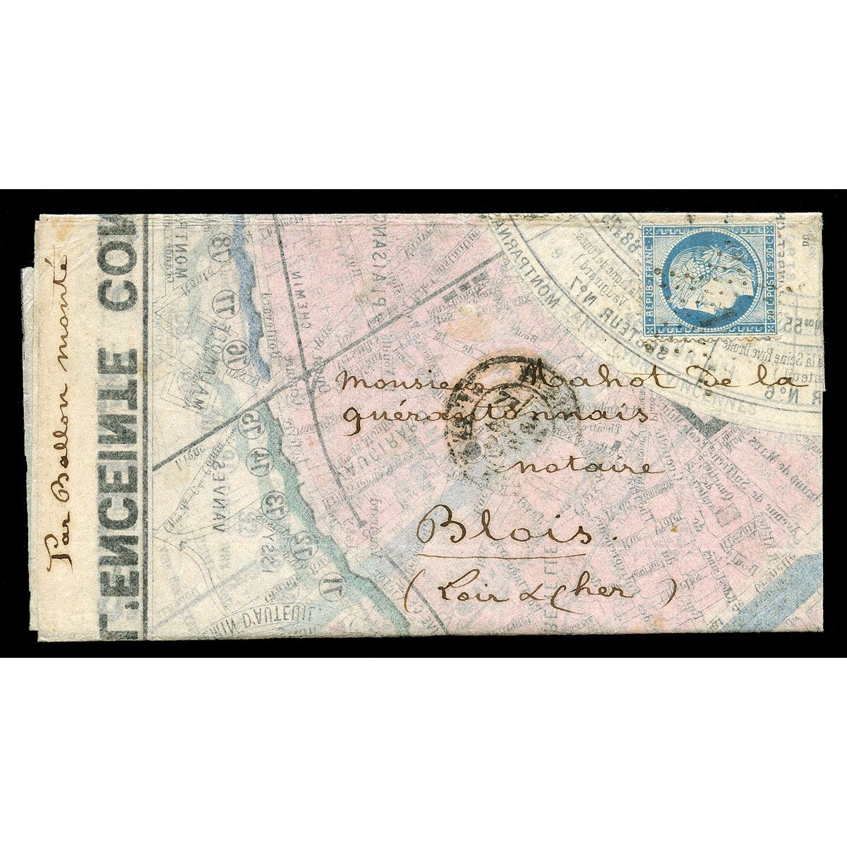 Null France, War of 1870 mounted balloon, The Newton, 20c blue Seat cancelled st&hellip;
