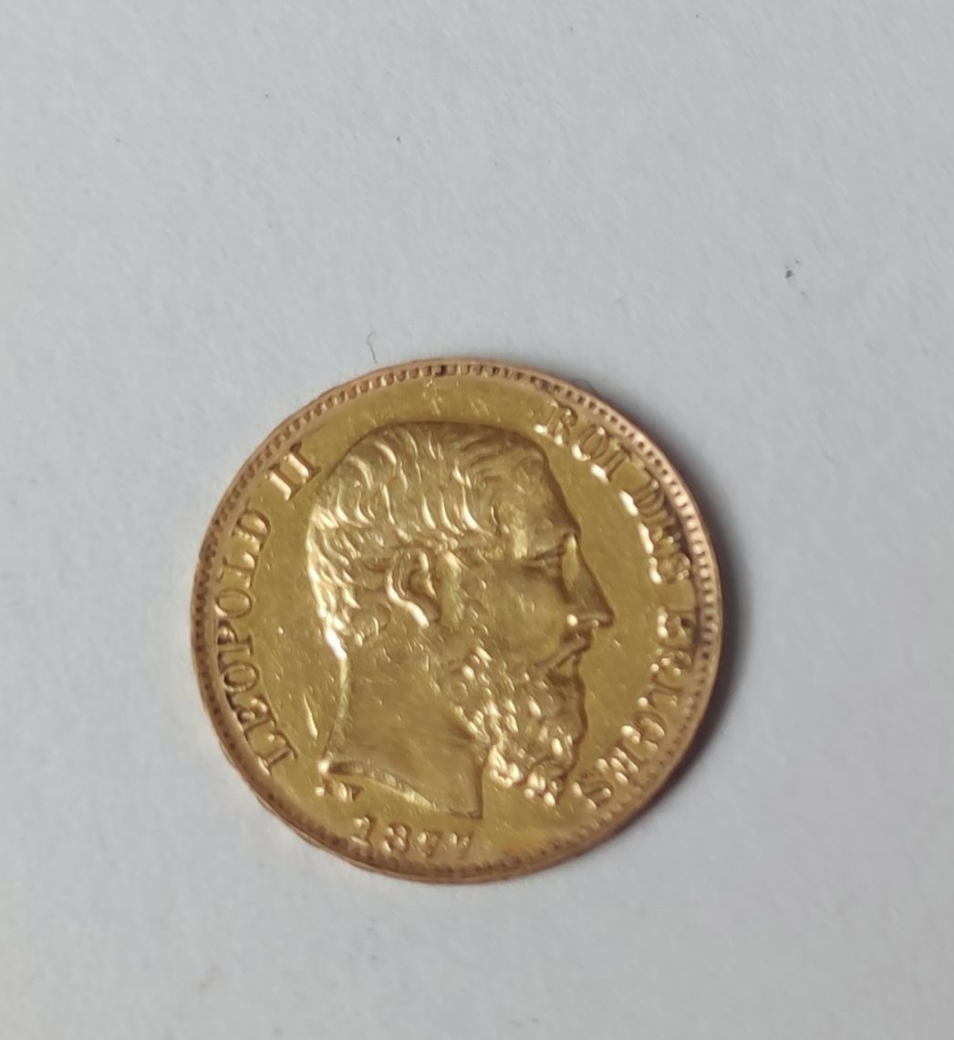 Null 
PIEZA de 20 Francos en oro amarillo BÉLGICA Leopoldo II 1877, Peso : 6.3 g&hellip;