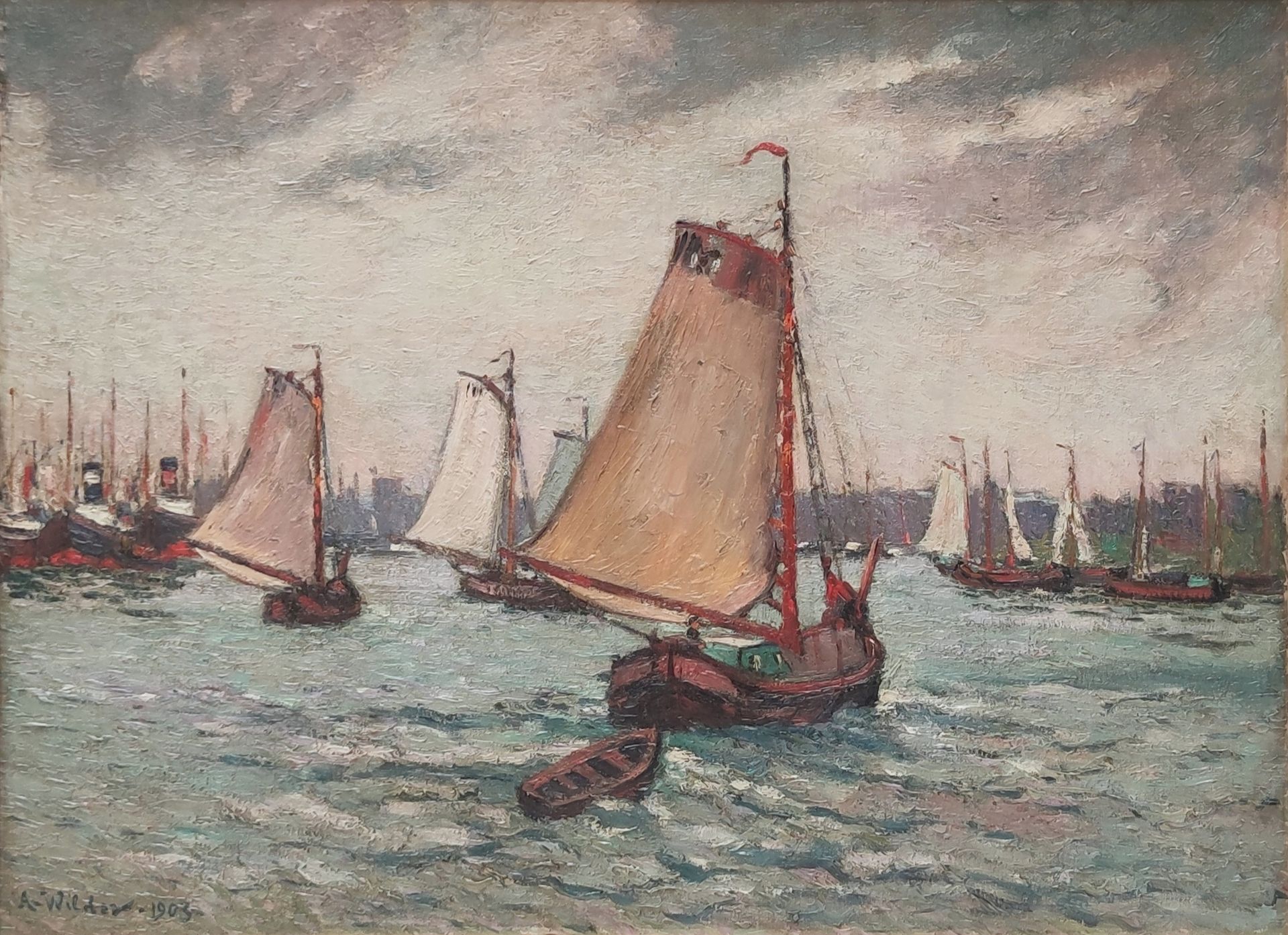 Null 
安德烈-维尔德(André WILDER) (1871-1965) 



荷兰海上的帆船，1903年

布面油画，左下角有签名和日期 

60 x&hellip;