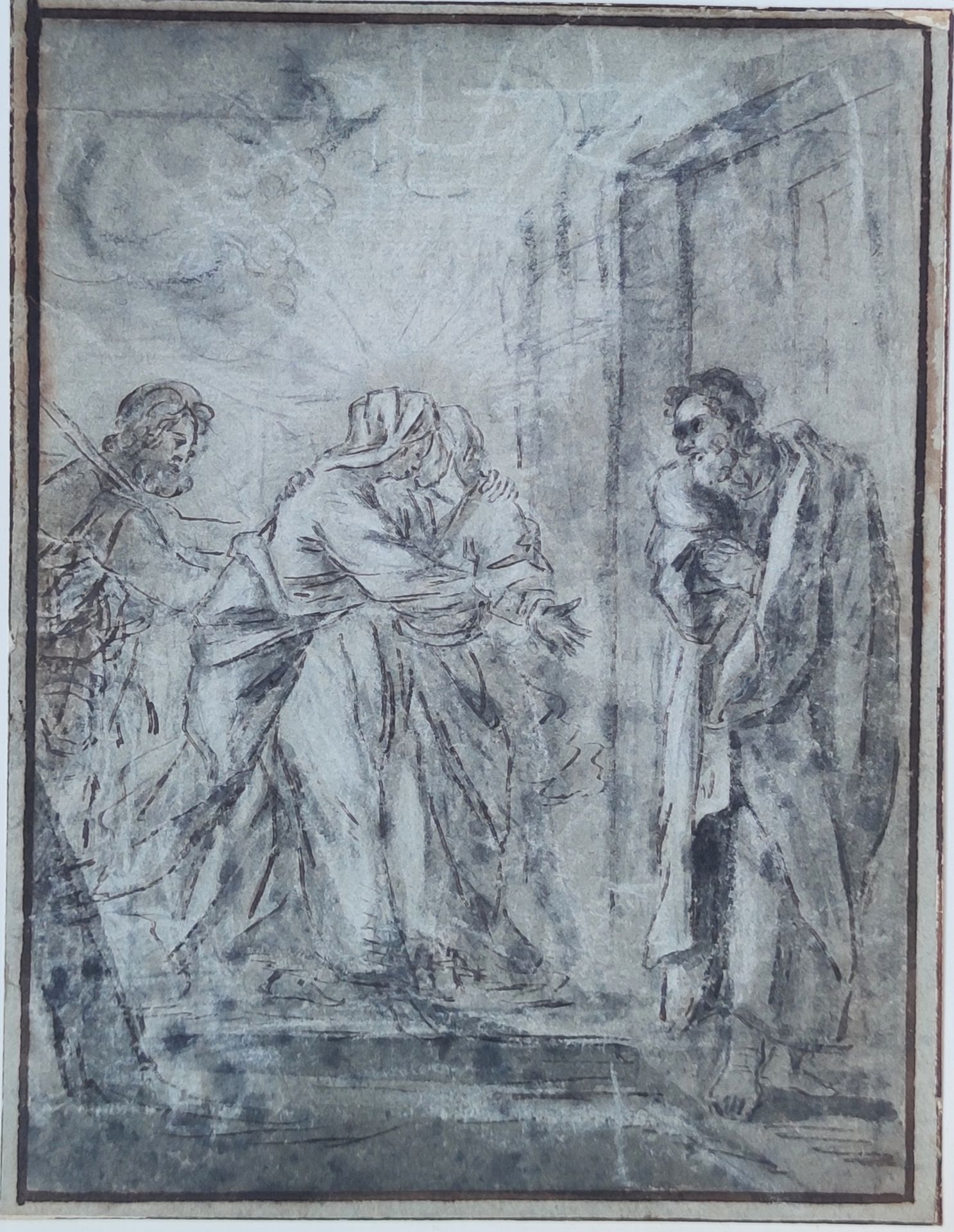 Null 18/19世纪的法国学校

圣经》中的场景

钢笔画，黑色墨水，白色高光，粘贴在纸上

20.2 X 15.5 厘米（磨损）。