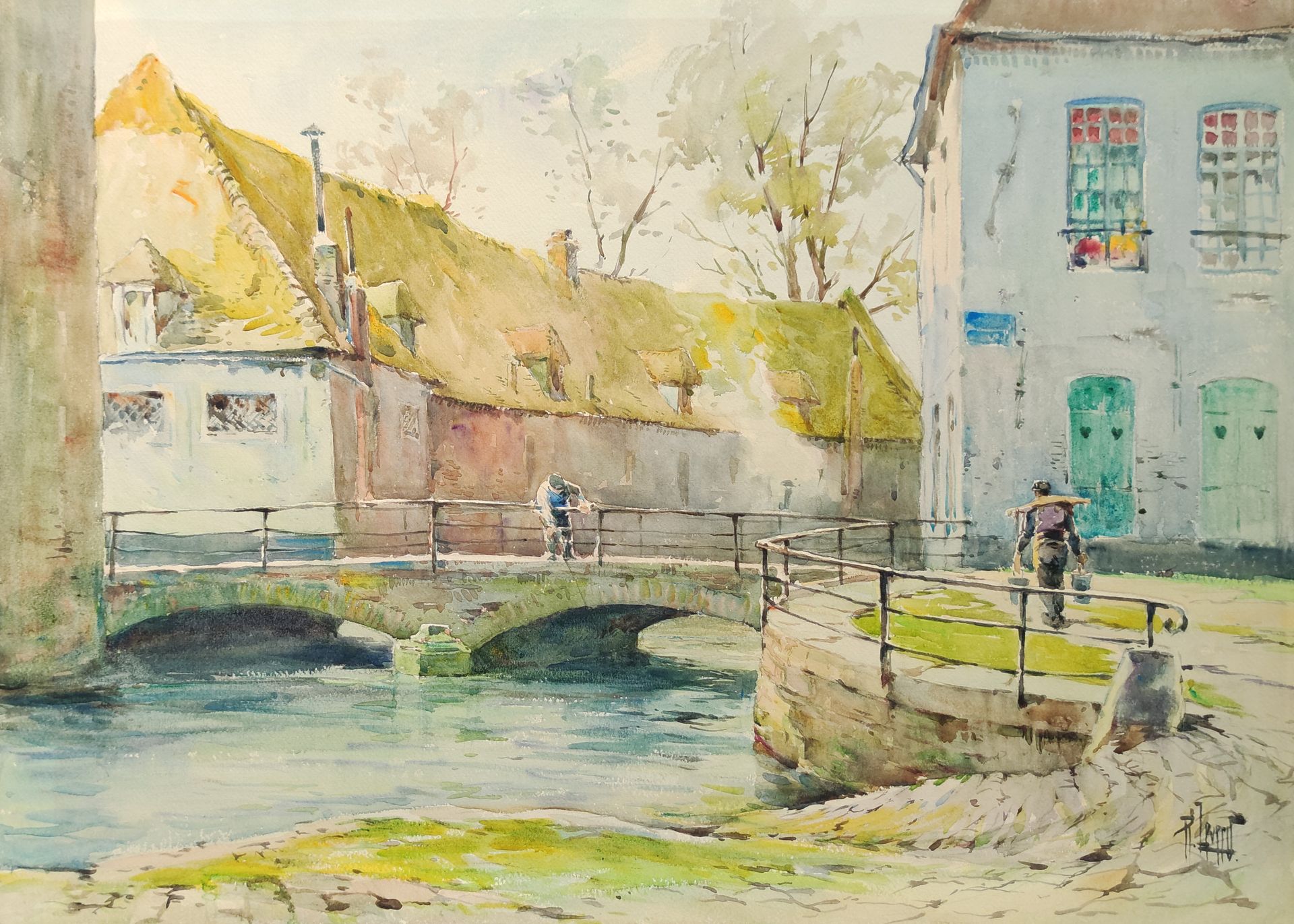 Null 
René LEVERD (1872-1938)



Fischer und Bauer an der Brücke in Hesdin.

Aqu&hellip;