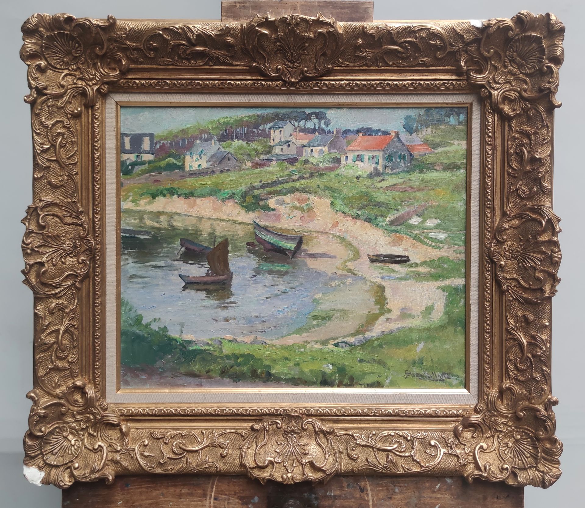 Null 
儒勒-阿尔弗雷德-赫夫马特(1868-1953)

海湾中的船只

布面油画，裱在纸板上，右下角有签名 38 X 46 cm