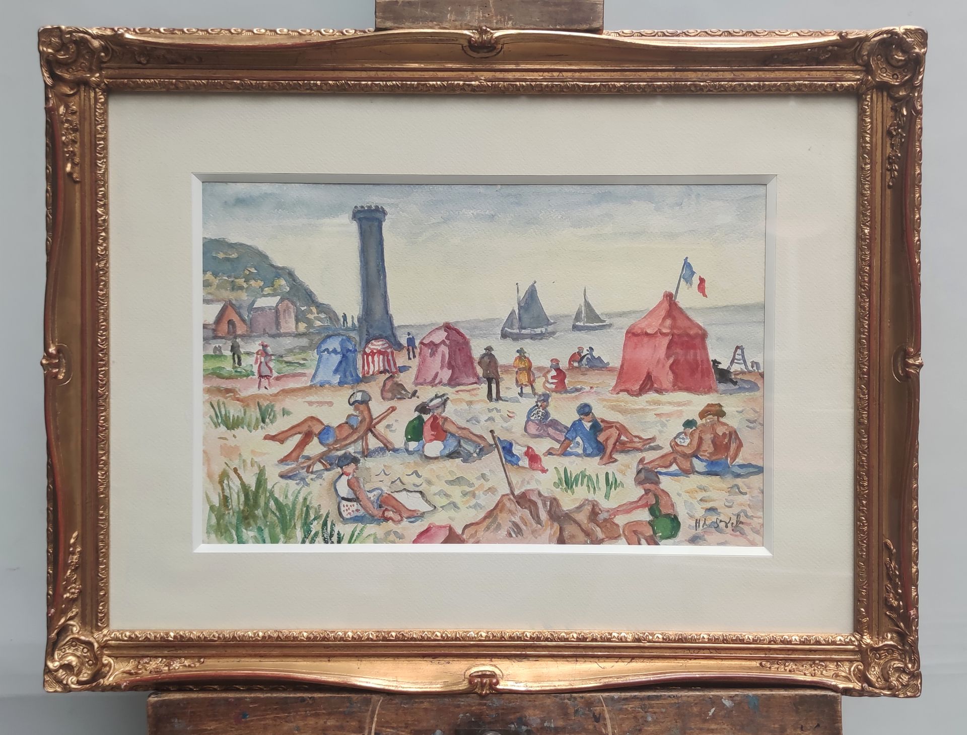 Null 
Henri Liénard DE SAINT-DELIS (1878-1949)

The beach at Honfleur

Watercolo&hellip;