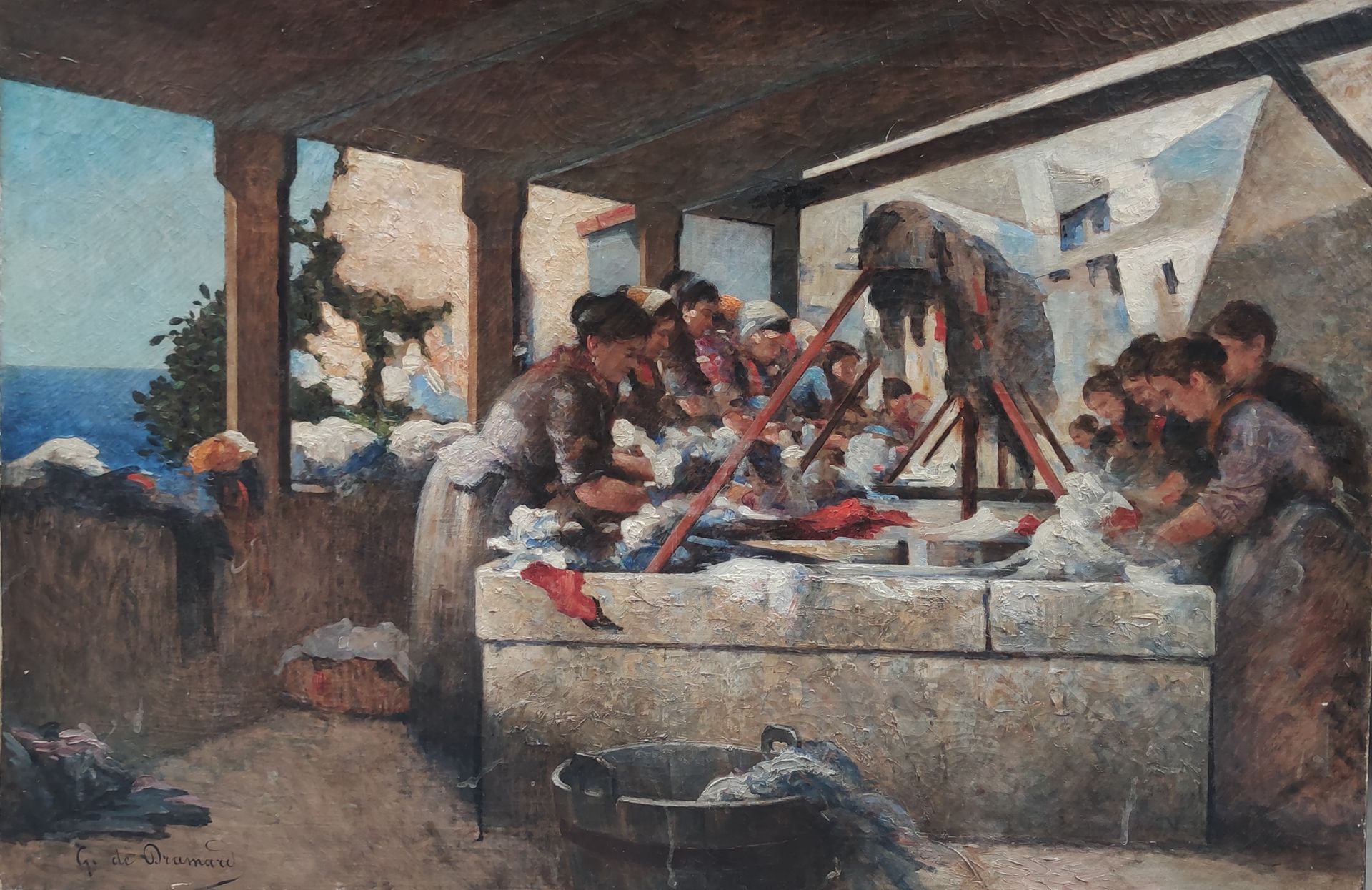 Null 
乔治-德-德拉马 (1839-1900)
海边的洗衣女工
布面油画，左下角有签名
88 x 132厘米无框画
